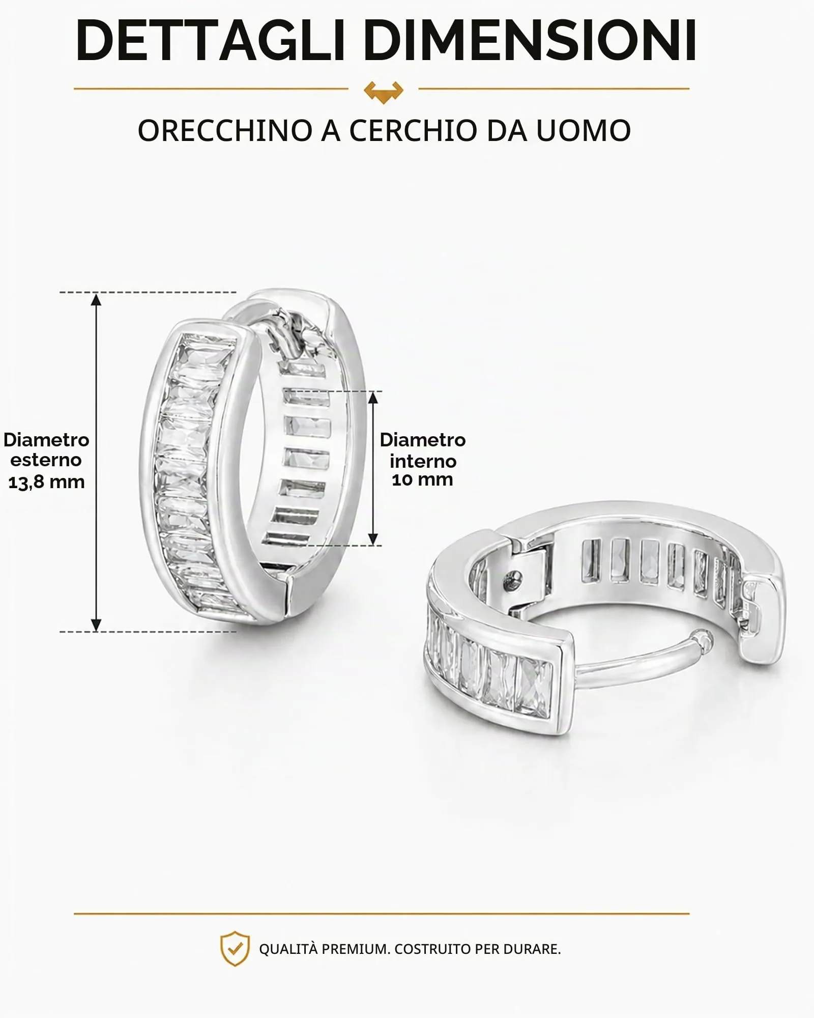 HANLI Orecchini a Cerchio Uomo in Argento 925 con Zirconi Cubici - immagine 3