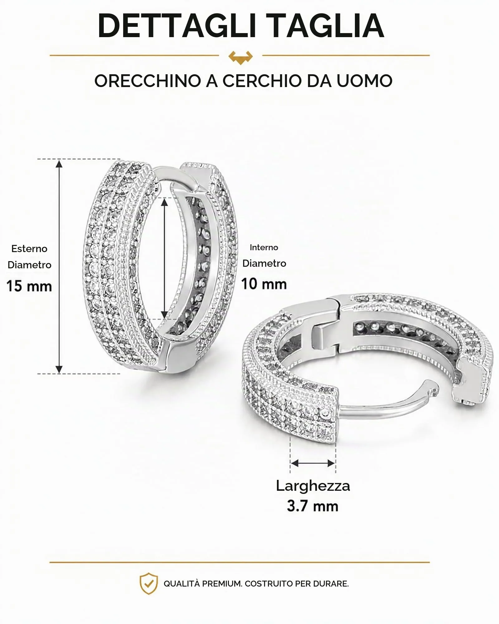 HANLI Orecchini a Cerchio Uomo Argento 925 Zirconi Cubici - immagine 3
