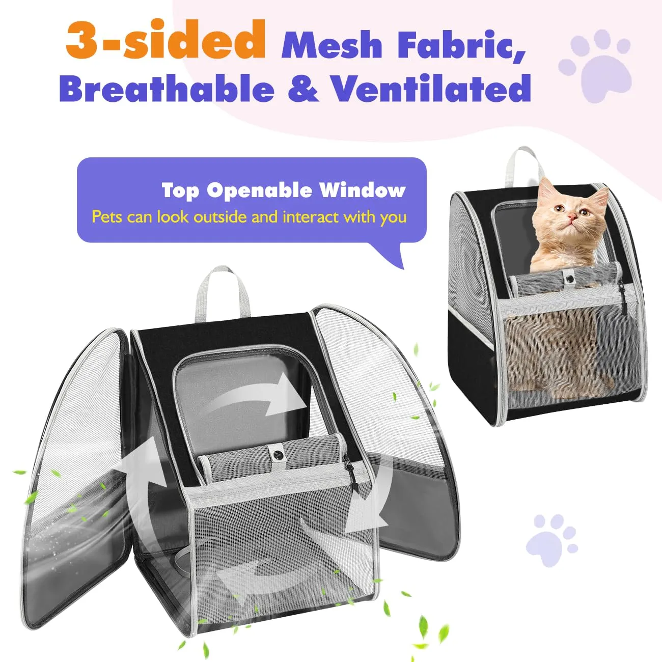 Pawaboo Zaino per Cani e Gatti, Traspirante, Nero, fino a 10 kg - immagine 3