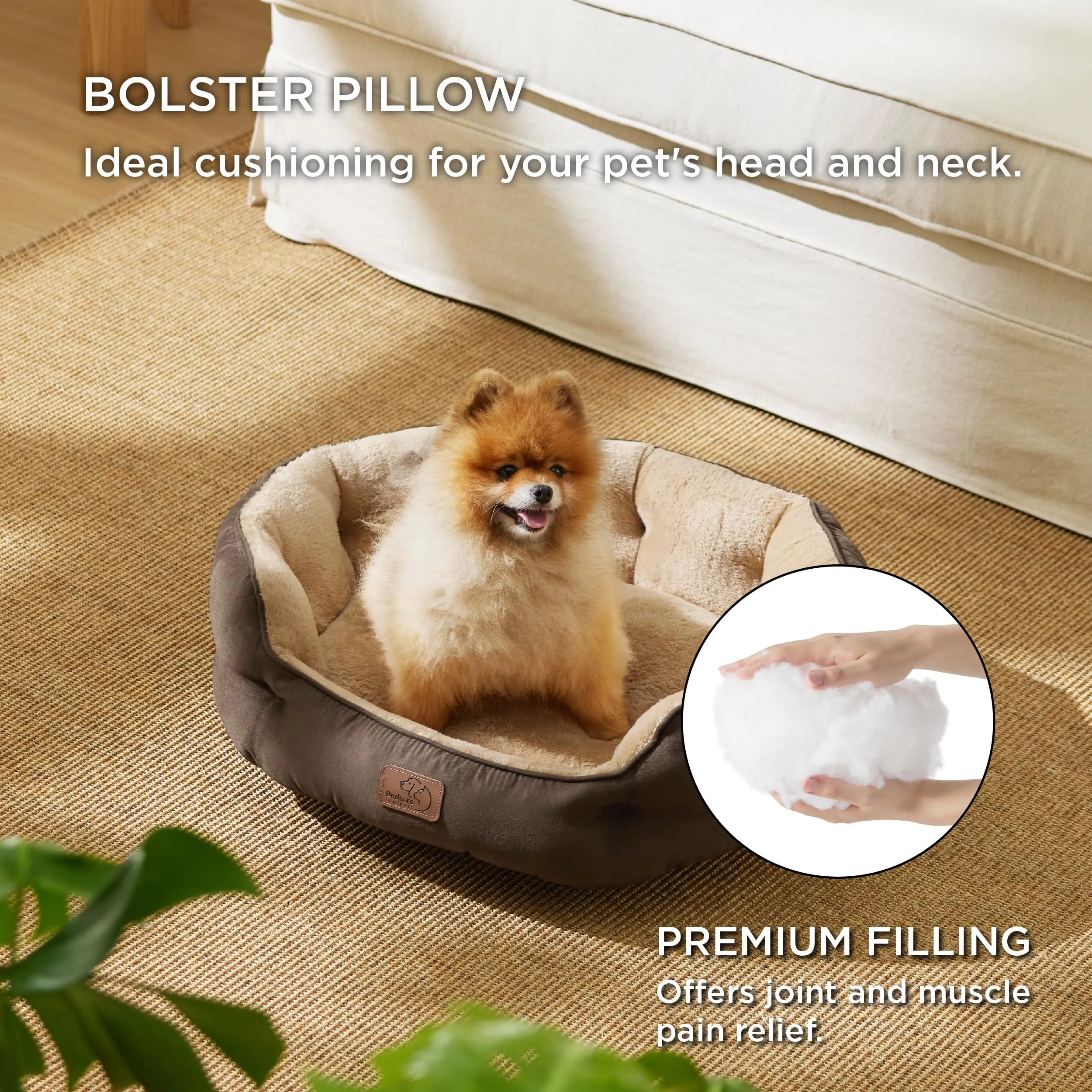 Bedsure Letto per Cani e Gatti, Rotondo con Fondo Antiscivolo, Marrone - immagine 3