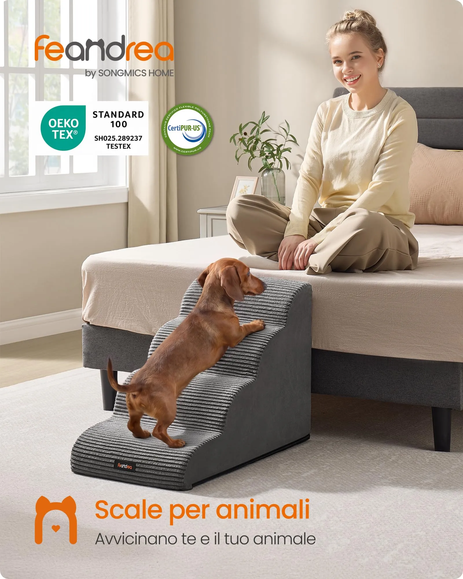 Feandrea Scala a 4 Gradini per Cani con Maniglia, Impermeabile e Antiscivolo - immagine 2