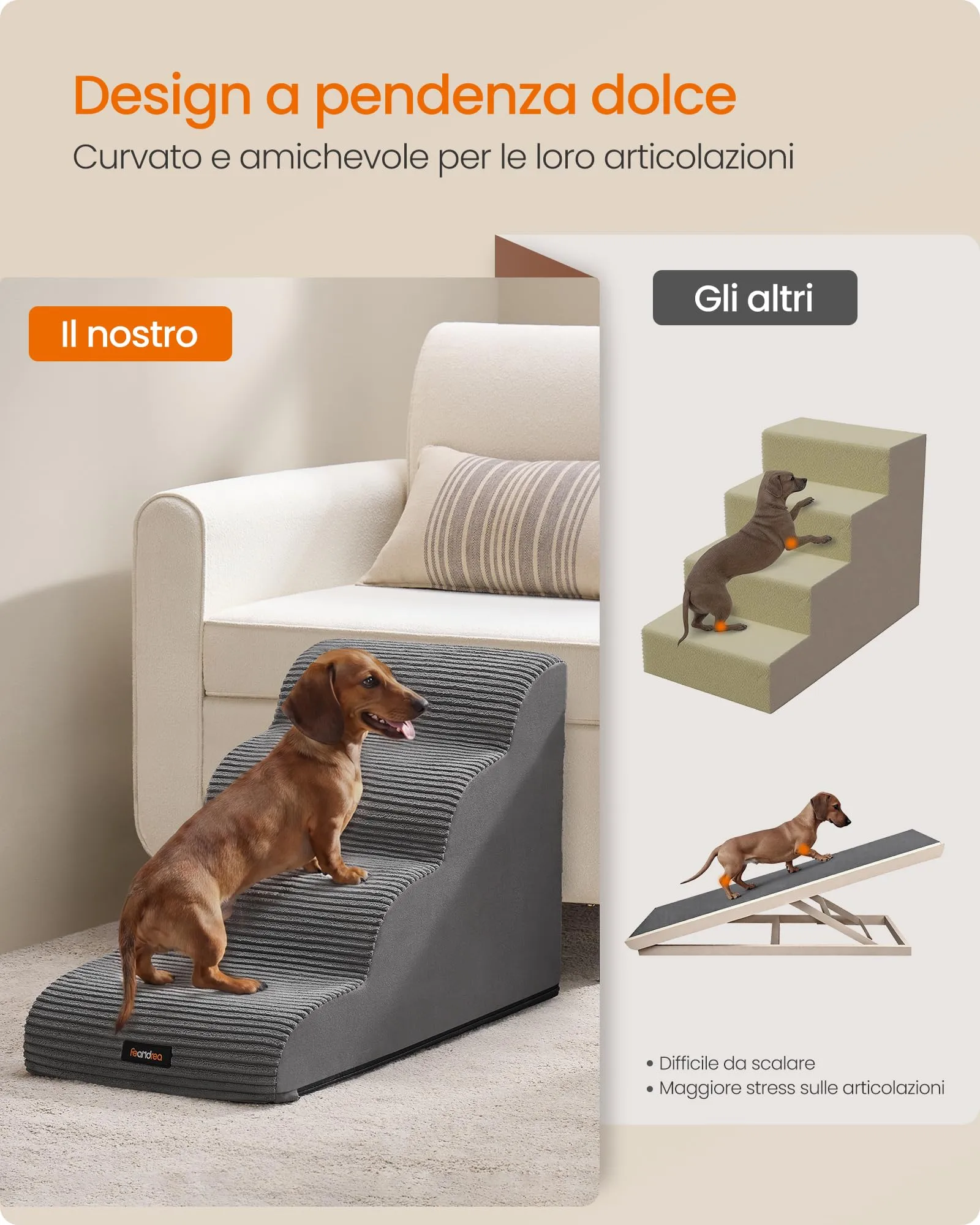Feandrea Scala a 4 Gradini per Cani con Maniglia, Impermeabile e Antiscivolo - immagine 3