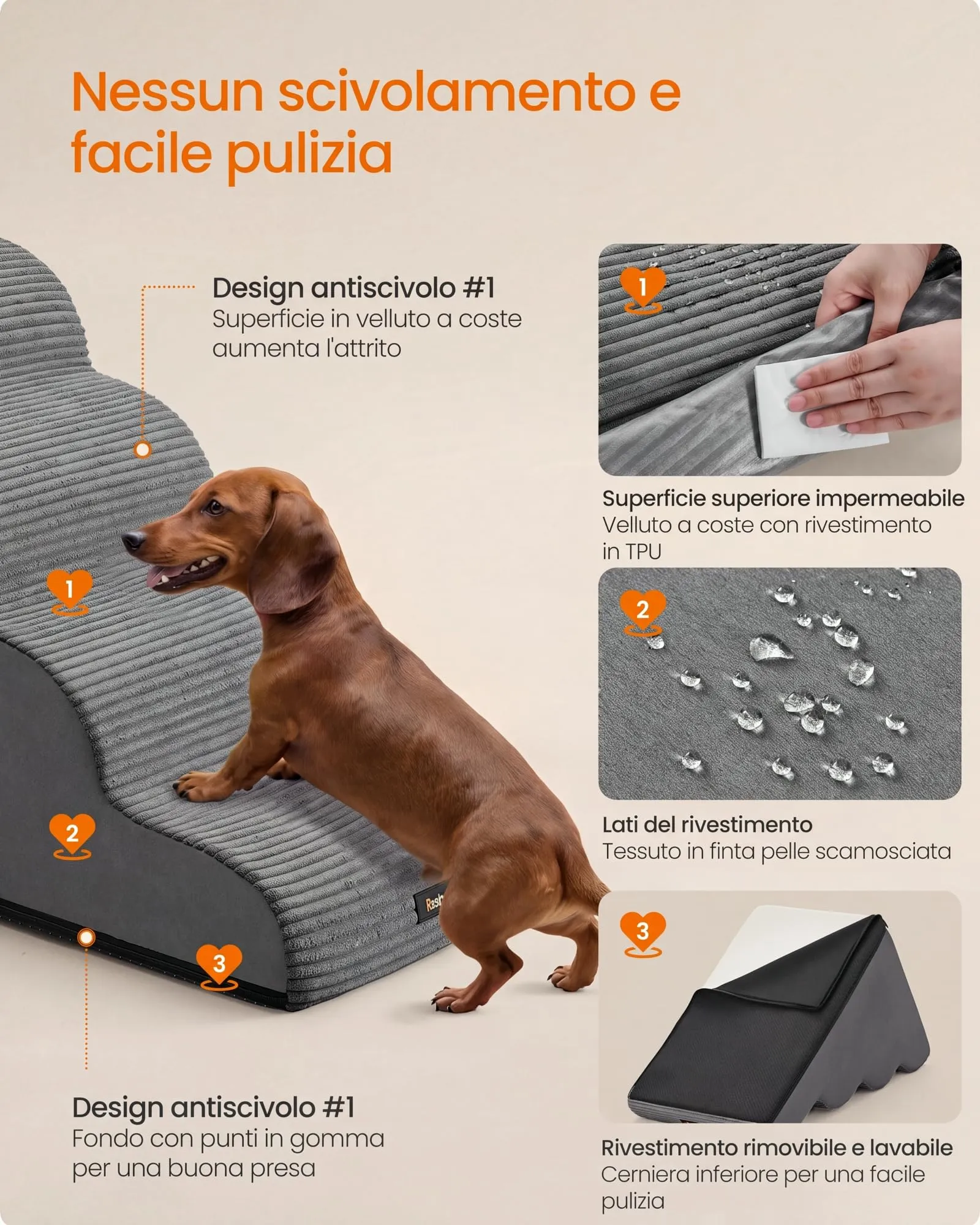 Feandrea Scala a 4 Gradini per Cani con Maniglia, Impermeabile e Antiscivolo - immagine 5