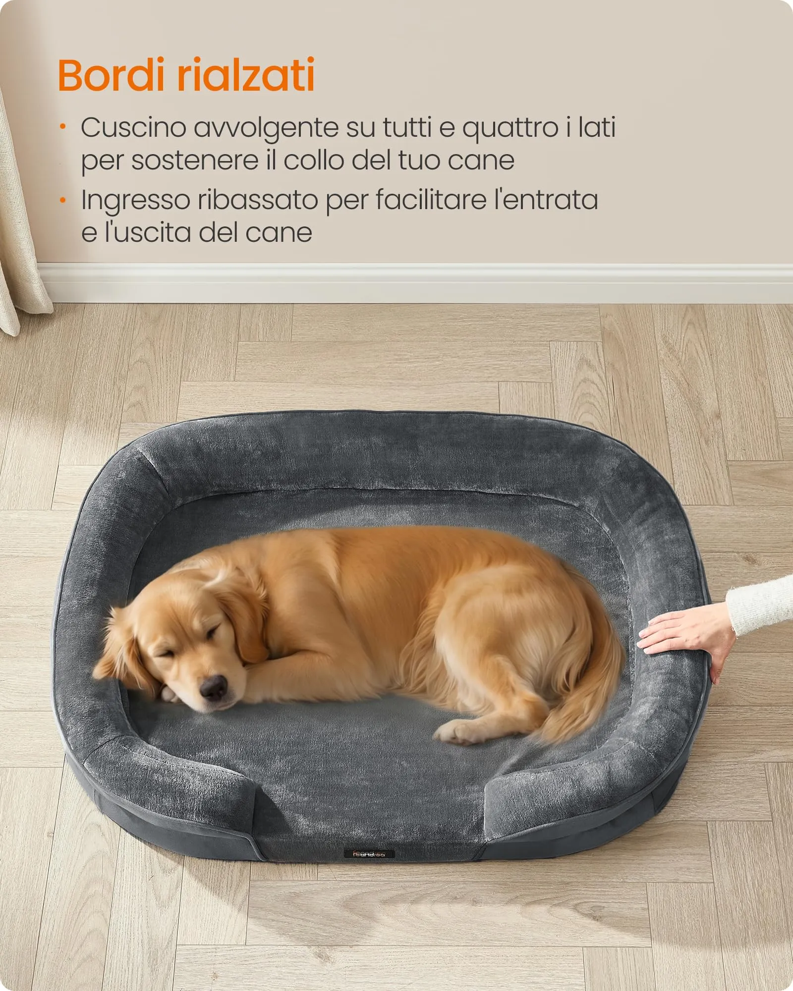 Feandrea Cuccia Ortopedica per Cani di Taglia Grande, 106 x 76 x 18 cm, Grigio Piombo - immagine 4