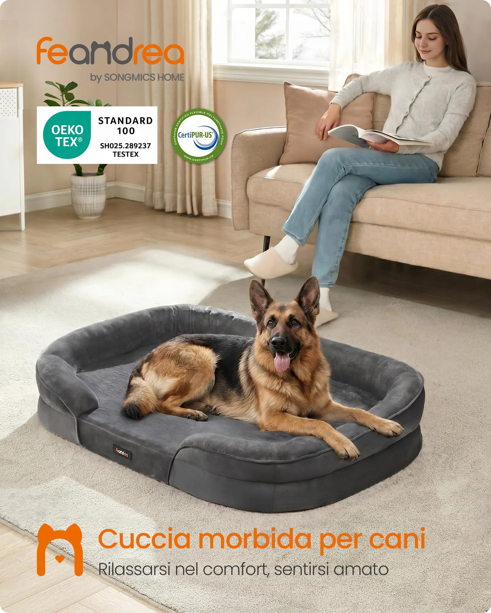 Feandrea Cuccia Ortopedica per Cani di Taglia Grande, 122 x 85 x 18 cm - immagine 2