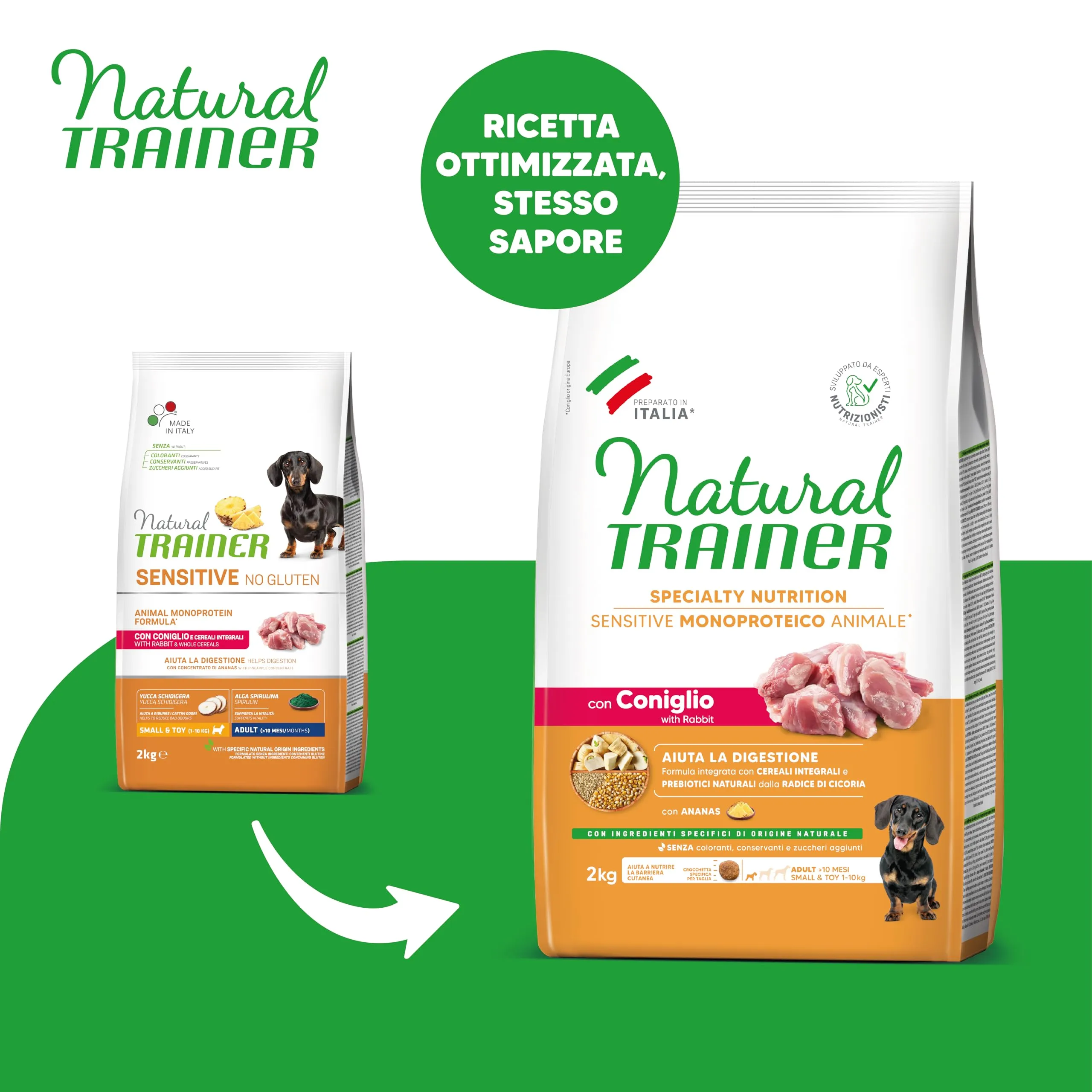 Trainer Natural Sensitive No Gluten Cibo per Cani Adulti Small & Toy con Coniglio e Cereali Integrali - 2kg - immagine 2