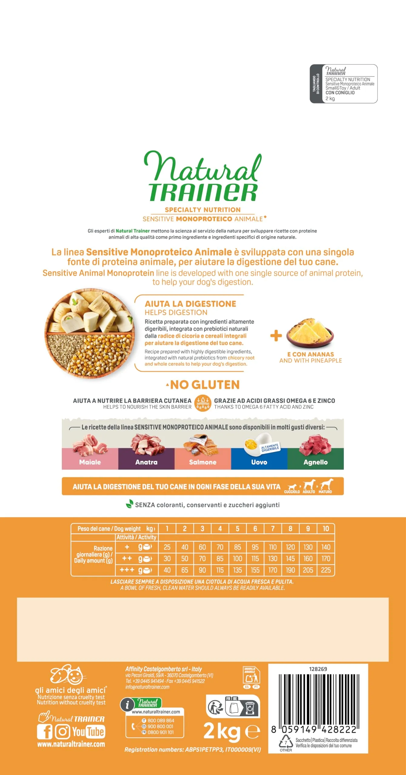 Trainer Natural Sensitive No Gluten Cibo per Cani Adulti Small & Toy con Coniglio e Cereali Integrali - 2kg - immagine 3