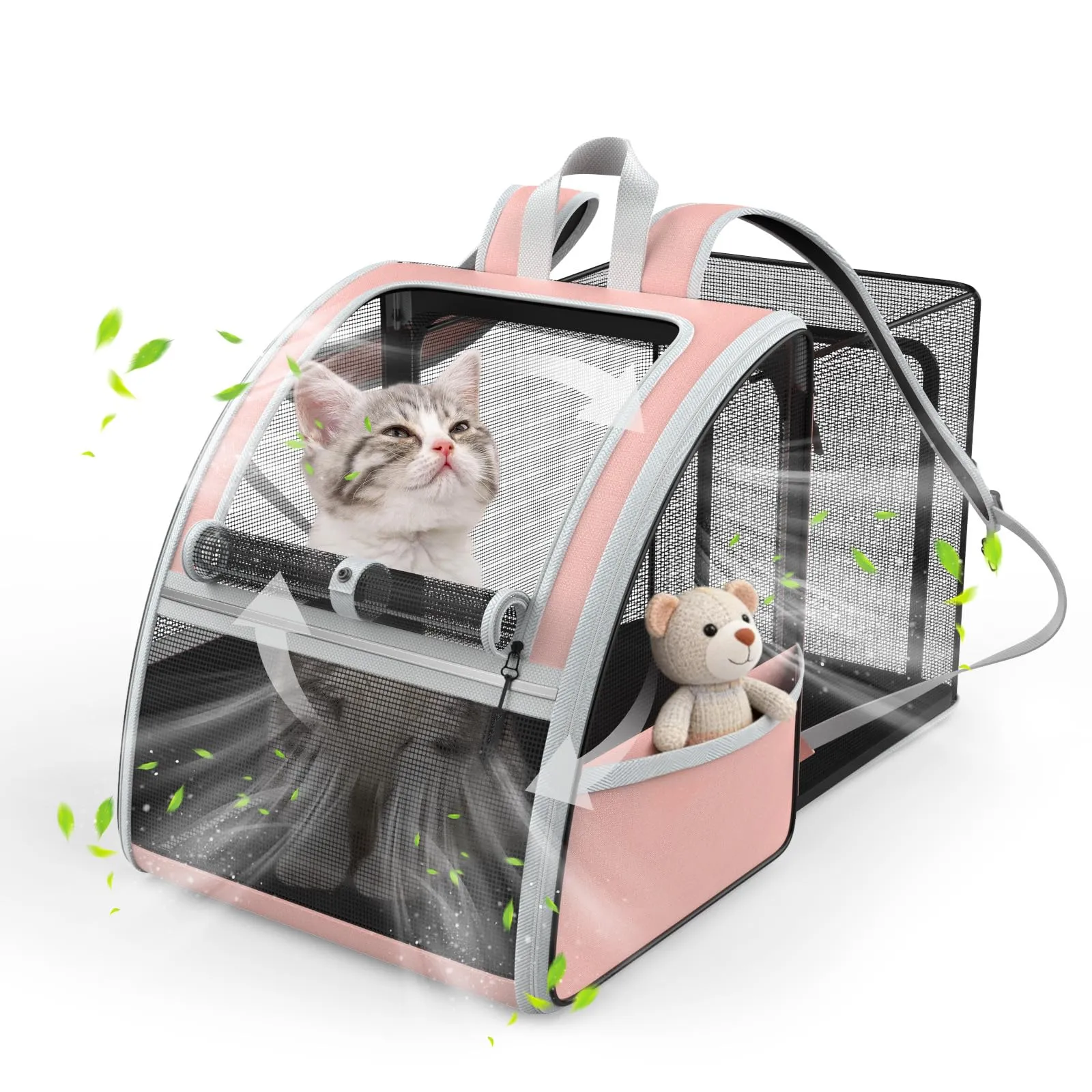 Pawaboo Zaino per Cani e Gatti Estensibile, 10 kg, Traspirante, Rosa Chiaro - immagine 1