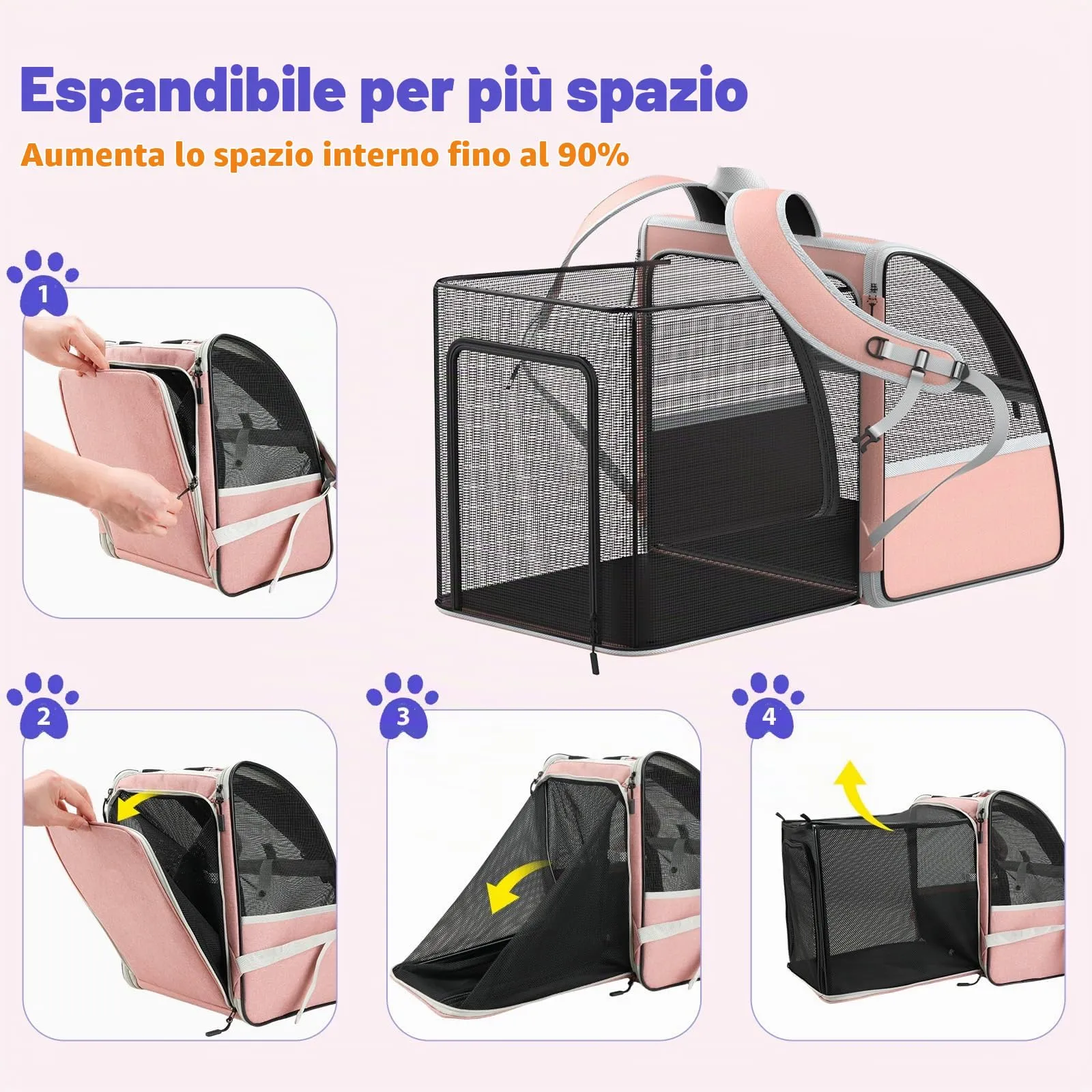 Pawaboo Zaino per Cani e Gatti Estensibile, 10 kg, Traspirante, Rosa Chiaro - immagine 2