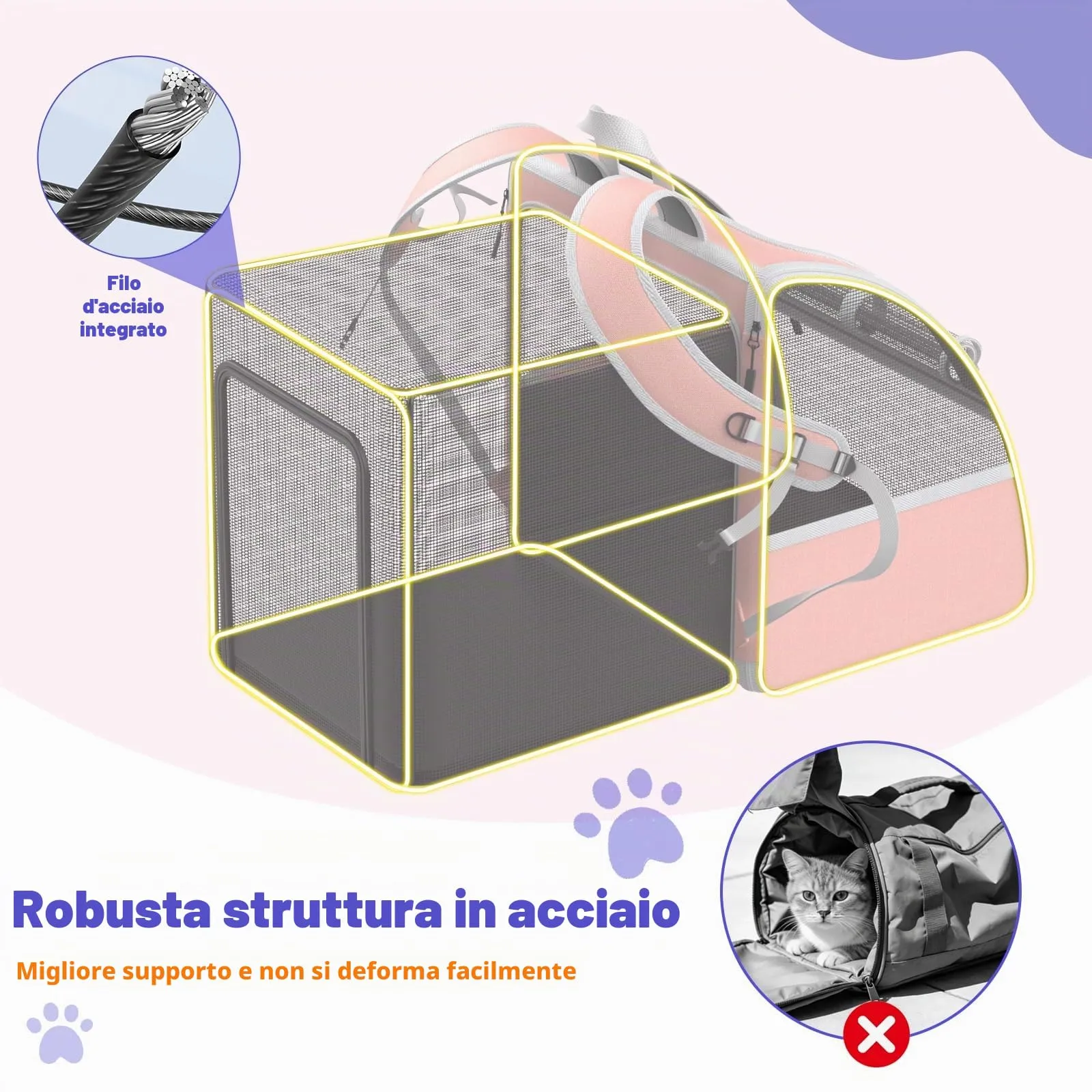 Pawaboo Zaino per Cani e Gatti Estensibile, 10 kg, Traspirante, Rosa Chiaro - immagine 5