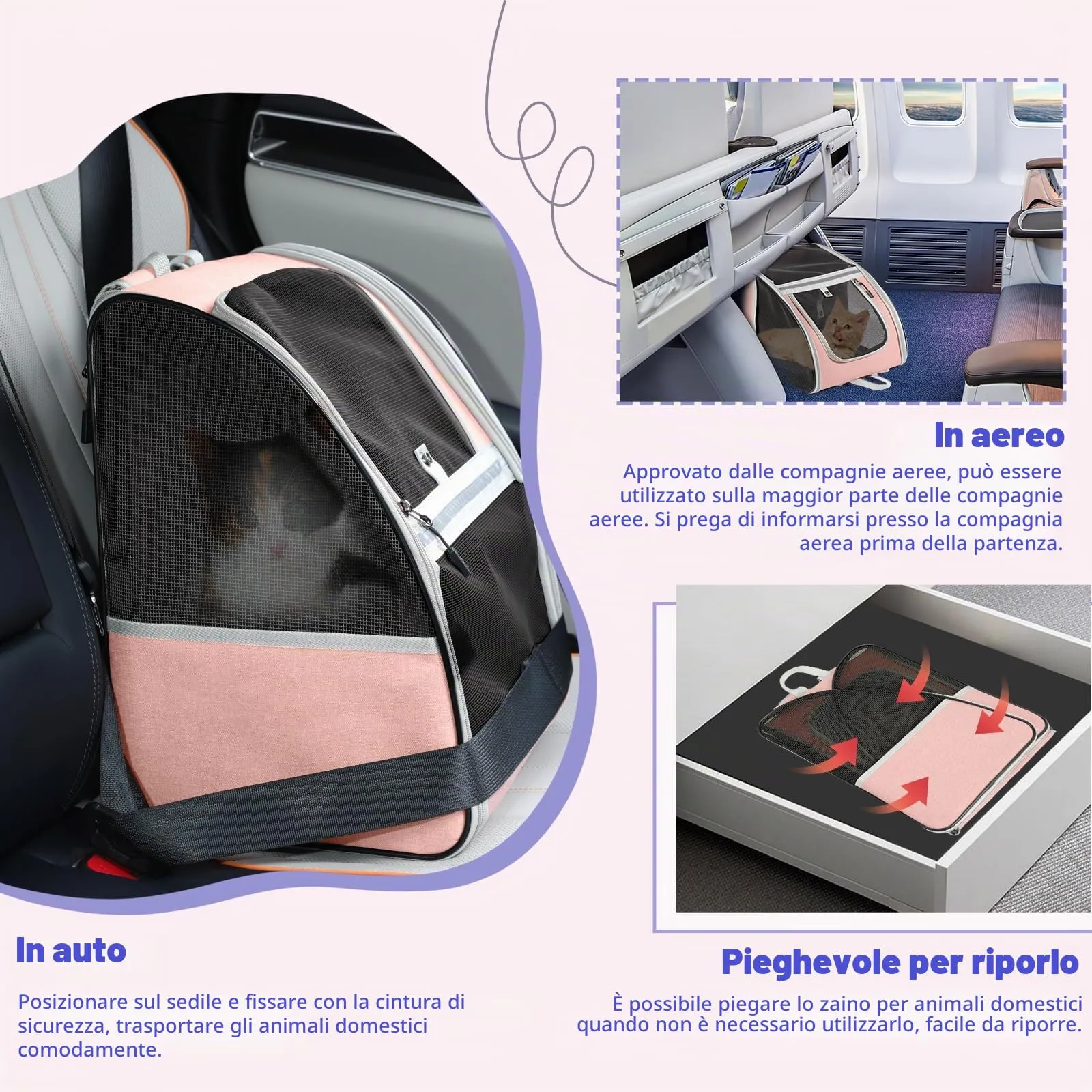 Pawaboo Zaino per Cani e Gatti Estensibile, 10 kg, Traspirante, Rosa Chiaro - immagine 7