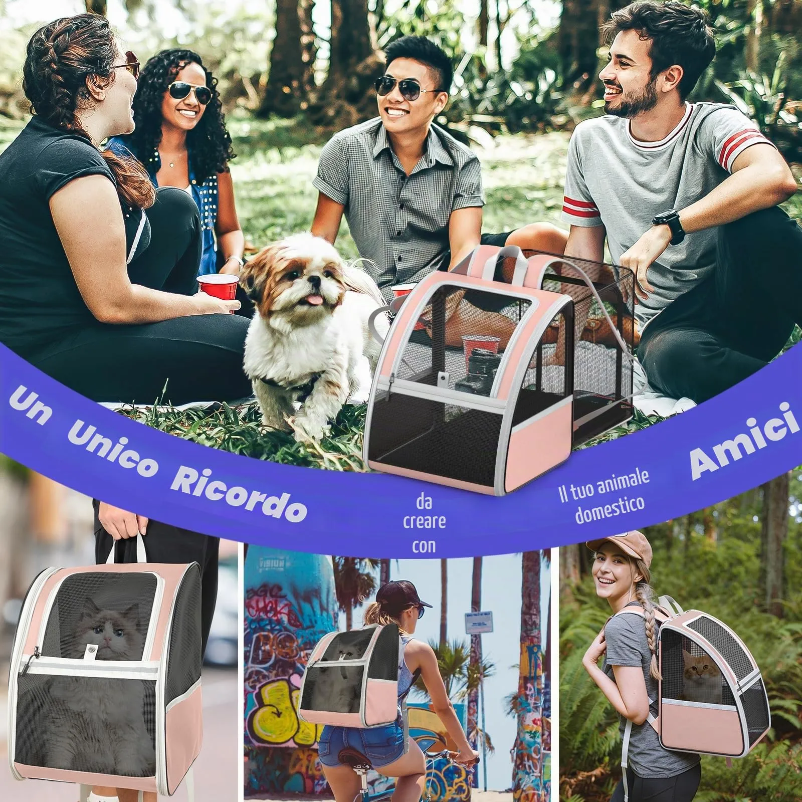 Pawaboo Zaino per Cani e Gatti Estensibile, 10 kg, Traspirante, Rosa Chiaro - immagine 8