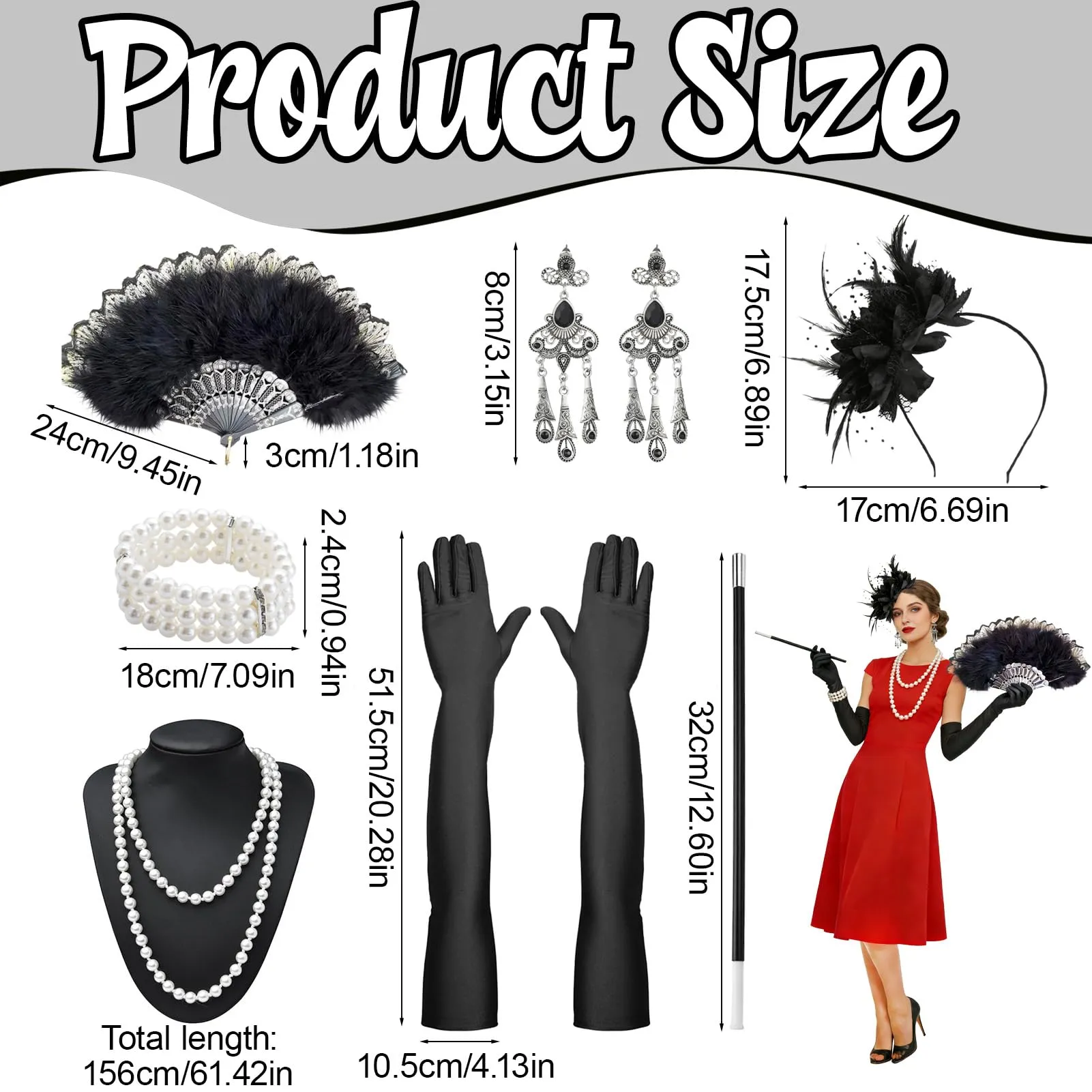 Ourdort Set 7 Accessori Anni '20 Donna per Carnevale - immagine 2