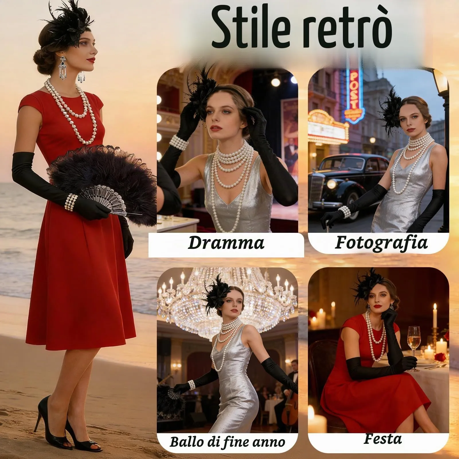 Ourdort Set 7 Accessori Anni '20 Donna per Carnevale - immagine 4