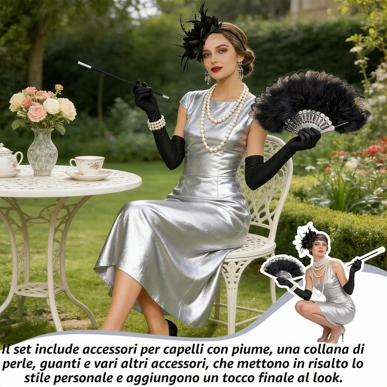 Ourdort Set 7 Accessori Anni '20 Donna per Carnevale - immagine 5