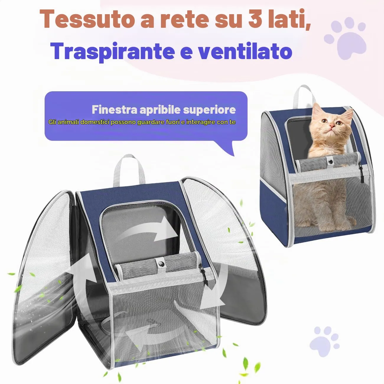 Pawaboo Zaino Traspirante per Cani e Gatti, fino a 10 kg, Indaco - immagine 3