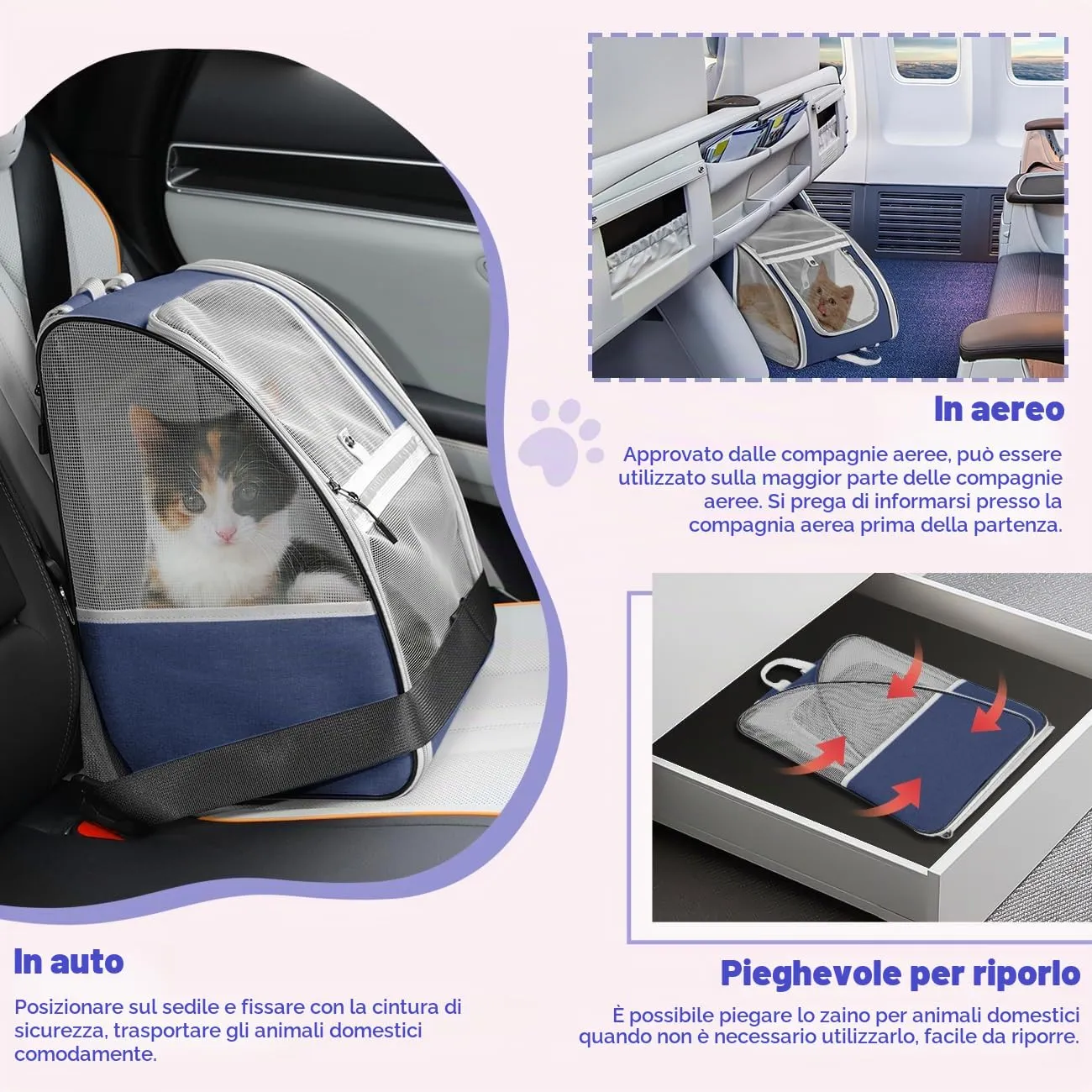 Pawaboo Zaino Traspirante per Cani e Gatti, fino a 10 kg, Indaco - immagine 6