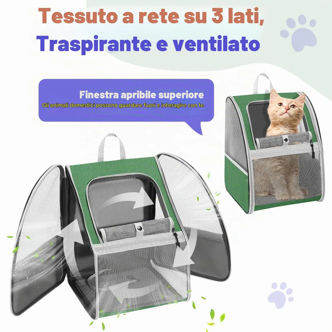 Pawaboo Zaino per Cani e Gatti, fino a 10 kg, Traspirante, Verde Scuro - immagine 3