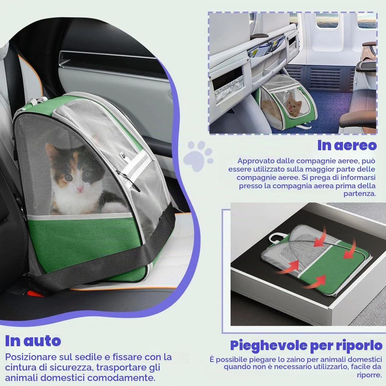 Pawaboo Zaino per Cani e Gatti, fino a 10 kg, Traspirante, Verde Scuro - immagine 6