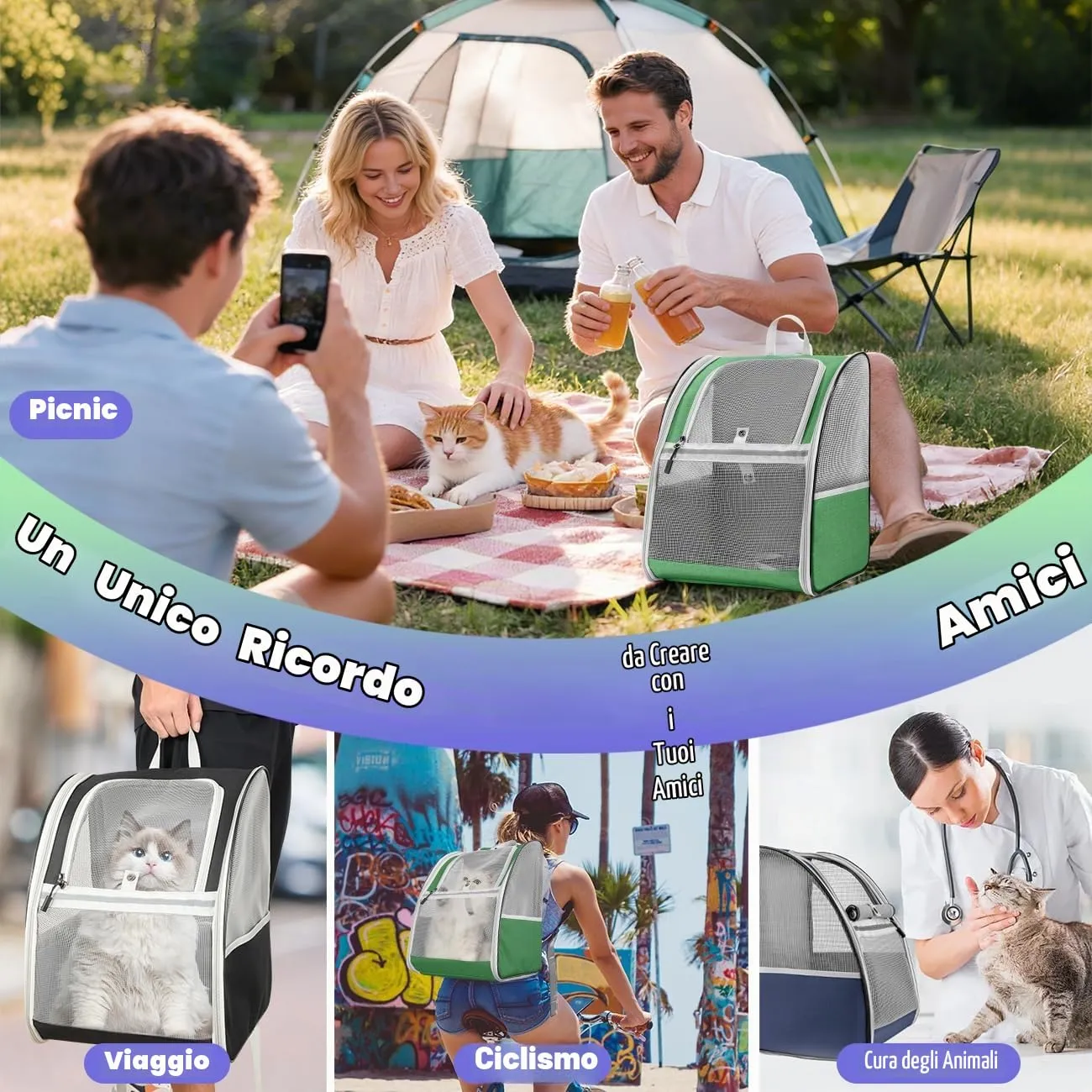 Pawaboo Zaino per Cani e Gatti, fino a 10 kg, Traspirante, Verde Scuro - immagine 7