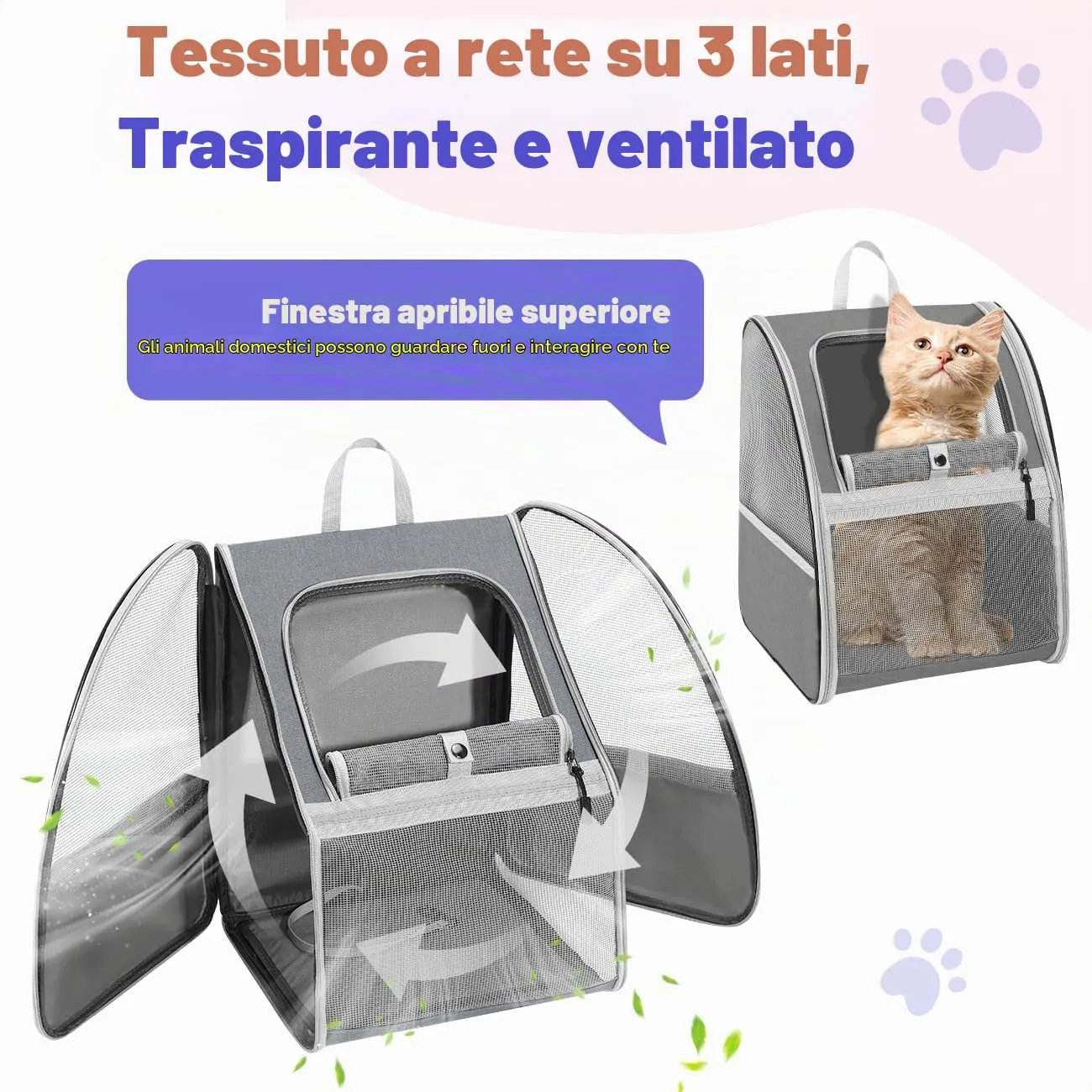Pawaboo Zaino per Cani e Gatti, fino a 10 kg, Traspirante, Grigio Scuro - immagine 3