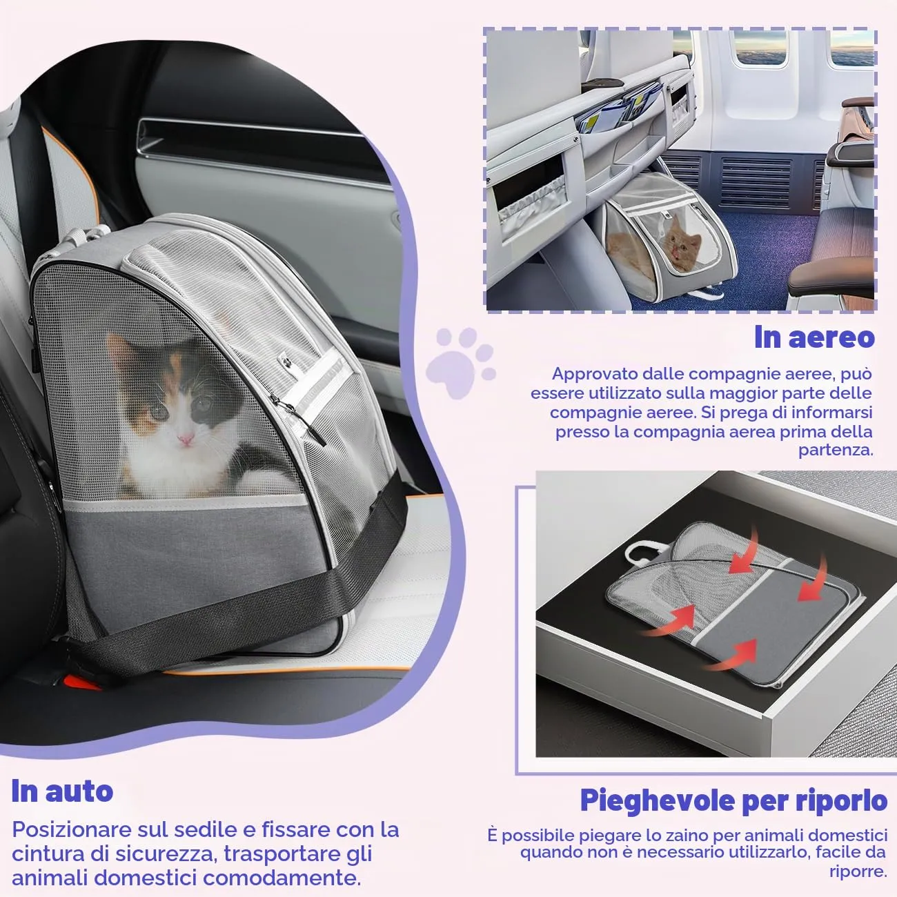 Pawaboo Zaino per Cani e Gatti, fino a 10 kg, Traspirante, Grigio Scuro - immagine 6