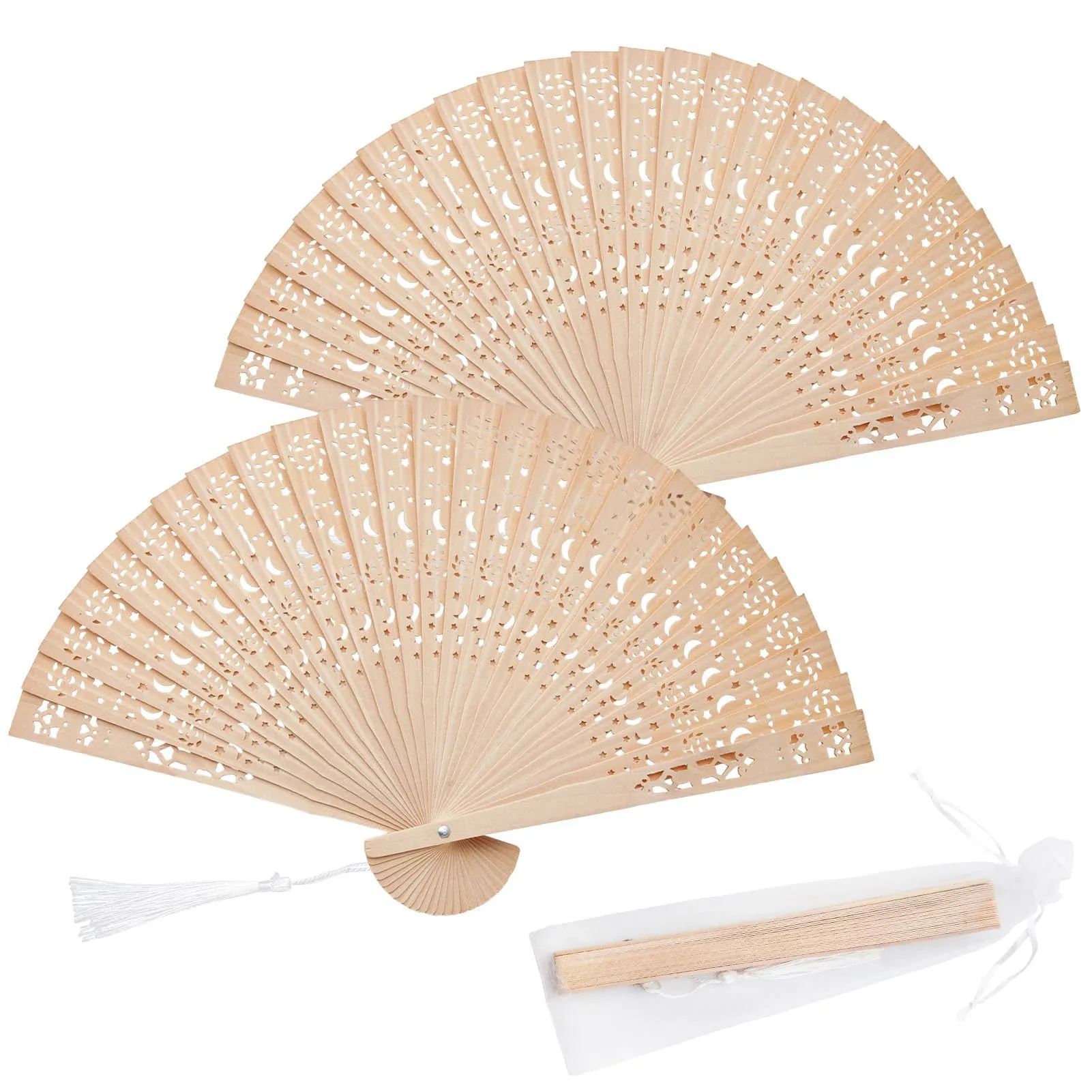 Ourdort Ventaglio in Legno e Bamboo Pieghevole, 2 Pezzi - immagine 1