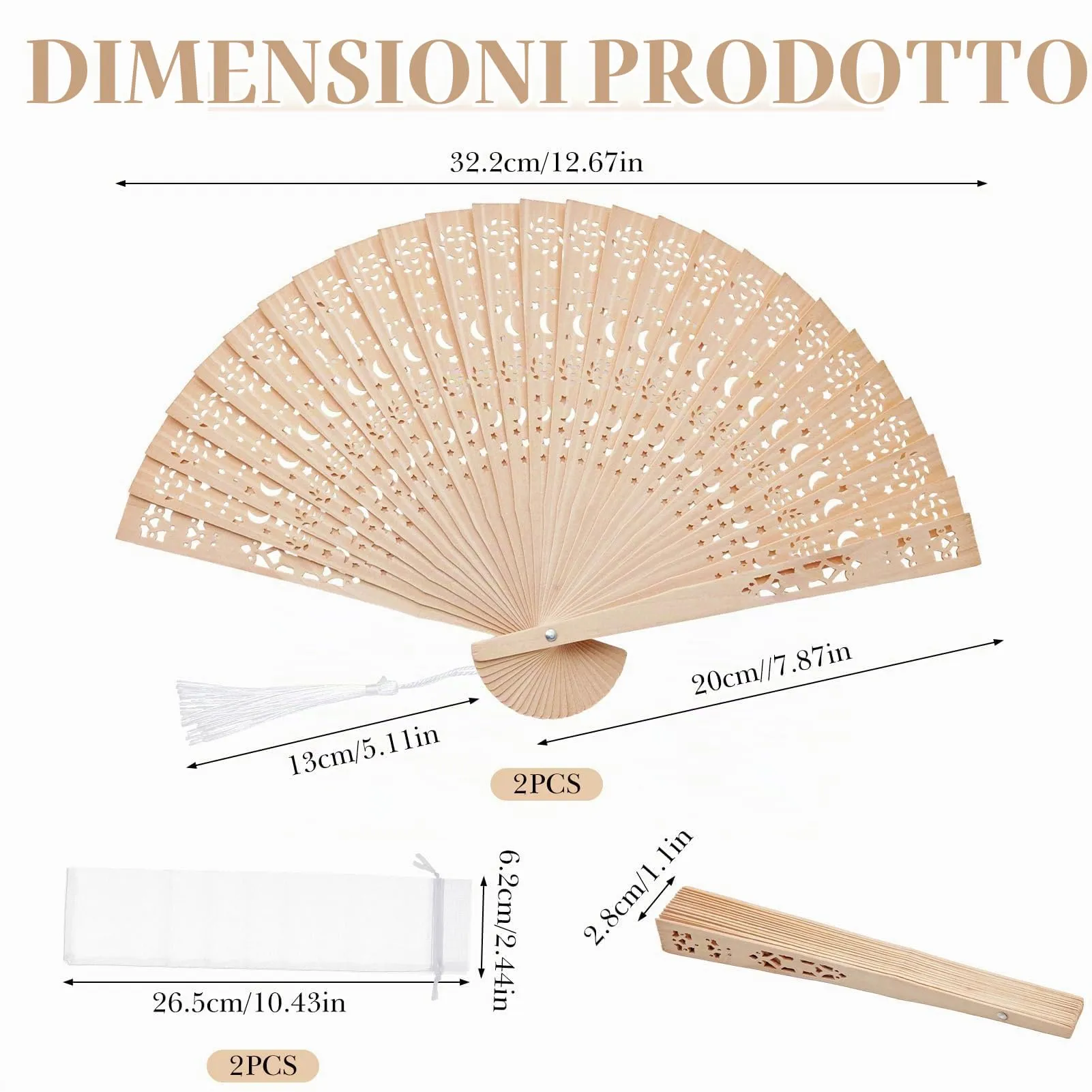 Ourdort Ventaglio in Legno e Bamboo Pieghevole, 2 Pezzi - immagine 2