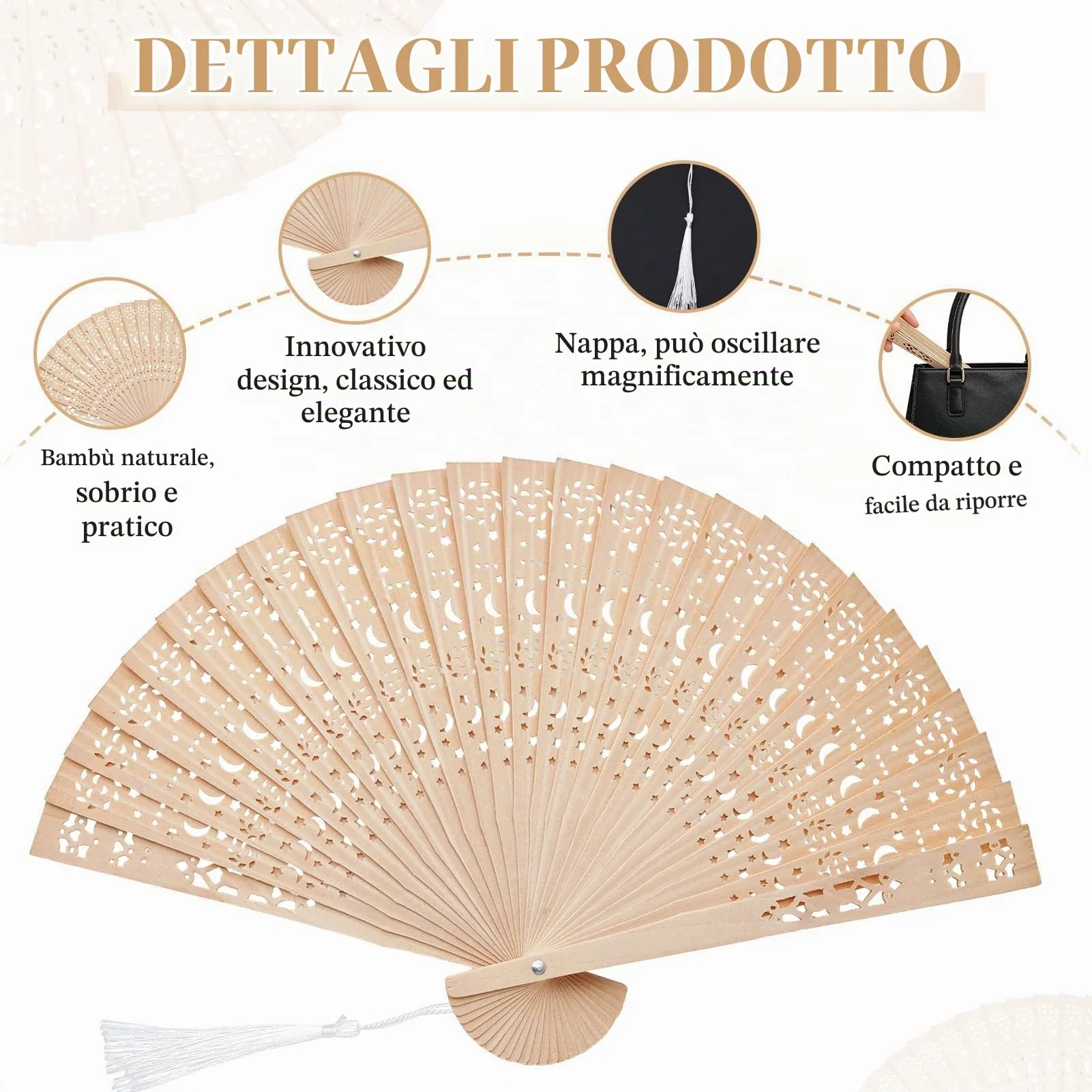 Ourdort Ventaglio in Legno e Bamboo Pieghevole, 2 Pezzi - immagine 3