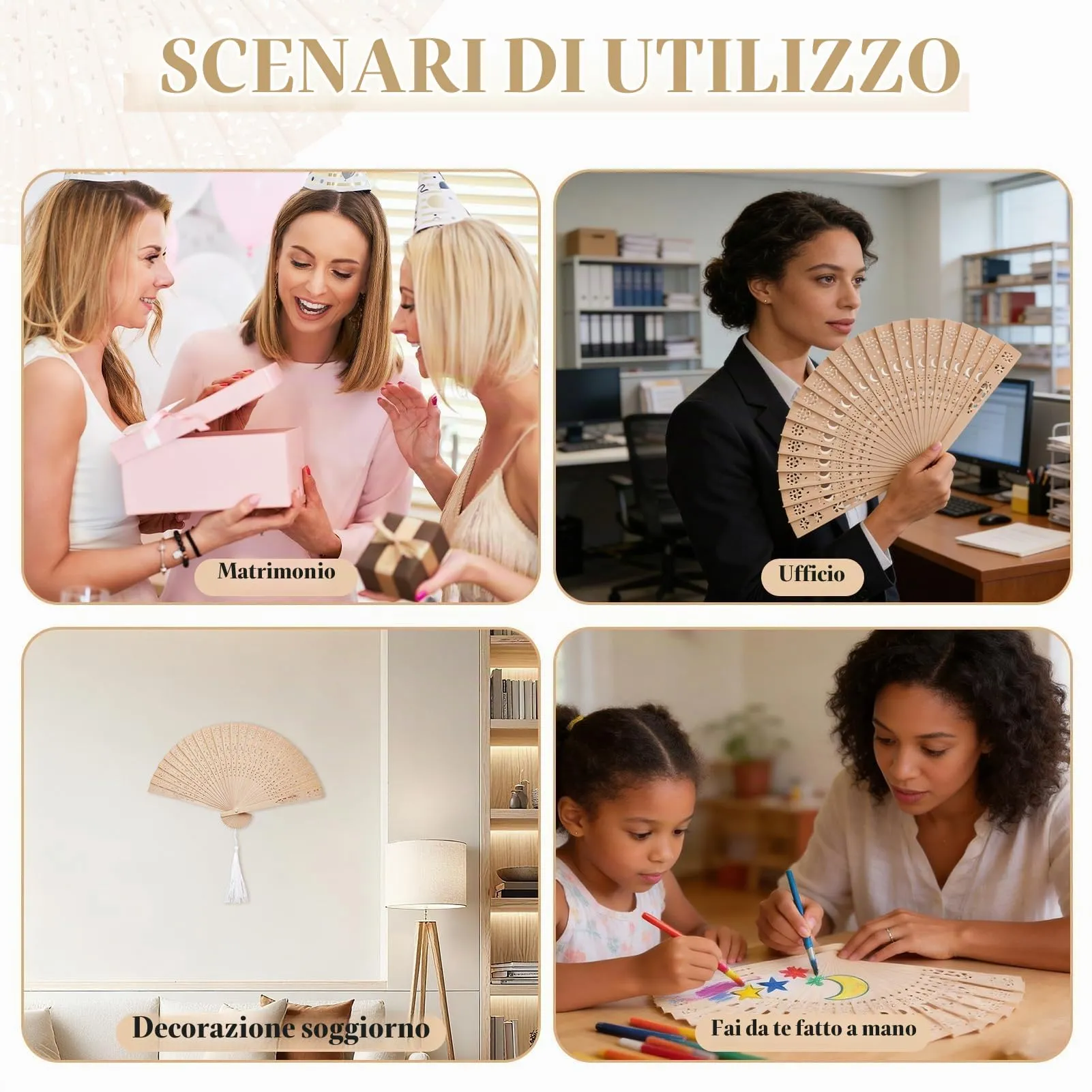 Ourdort Ventaglio in Legno e Bamboo Pieghevole, 2 Pezzi - immagine 4