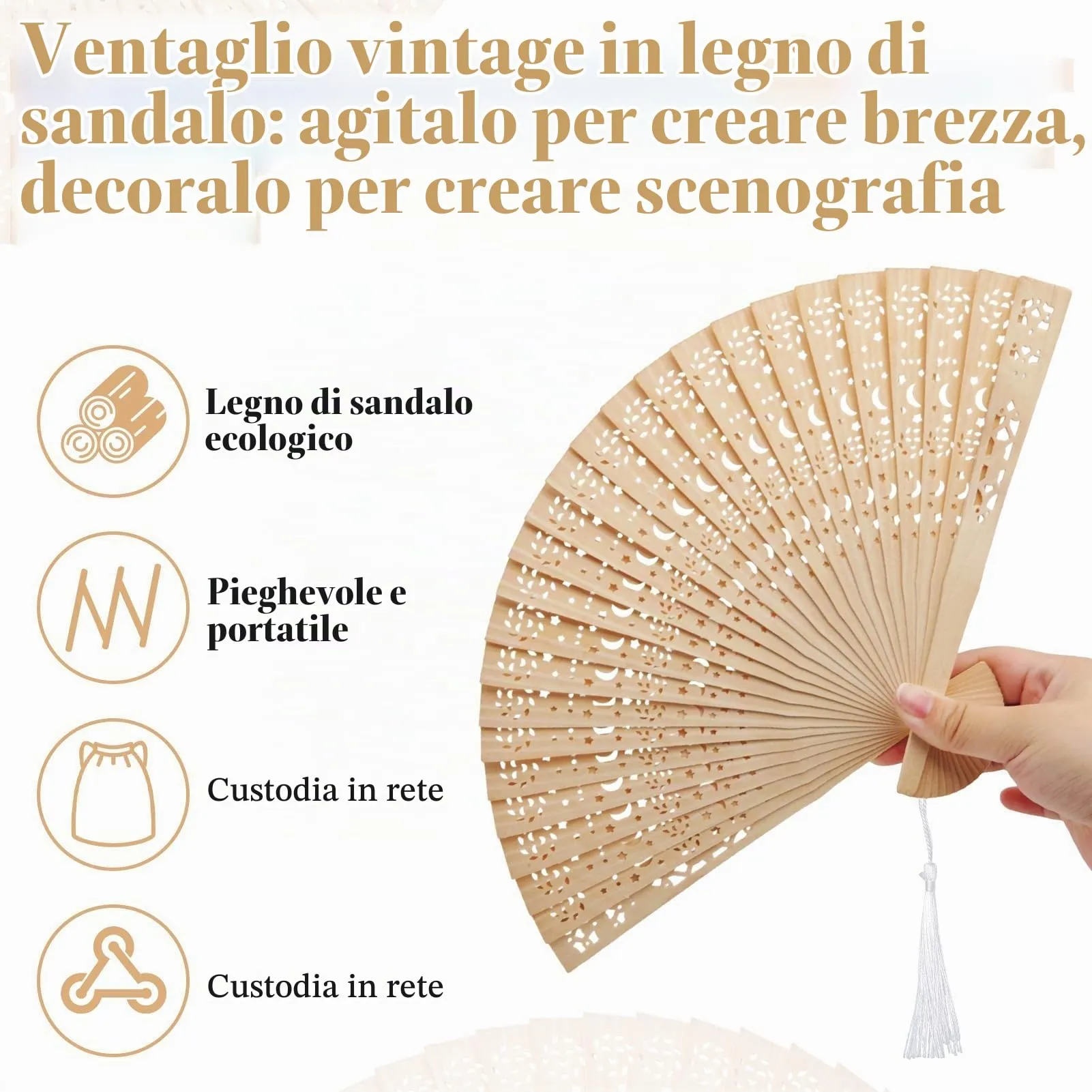 Ourdort Ventaglio in Legno e Bamboo Pieghevole, 2 Pezzi - immagine 5