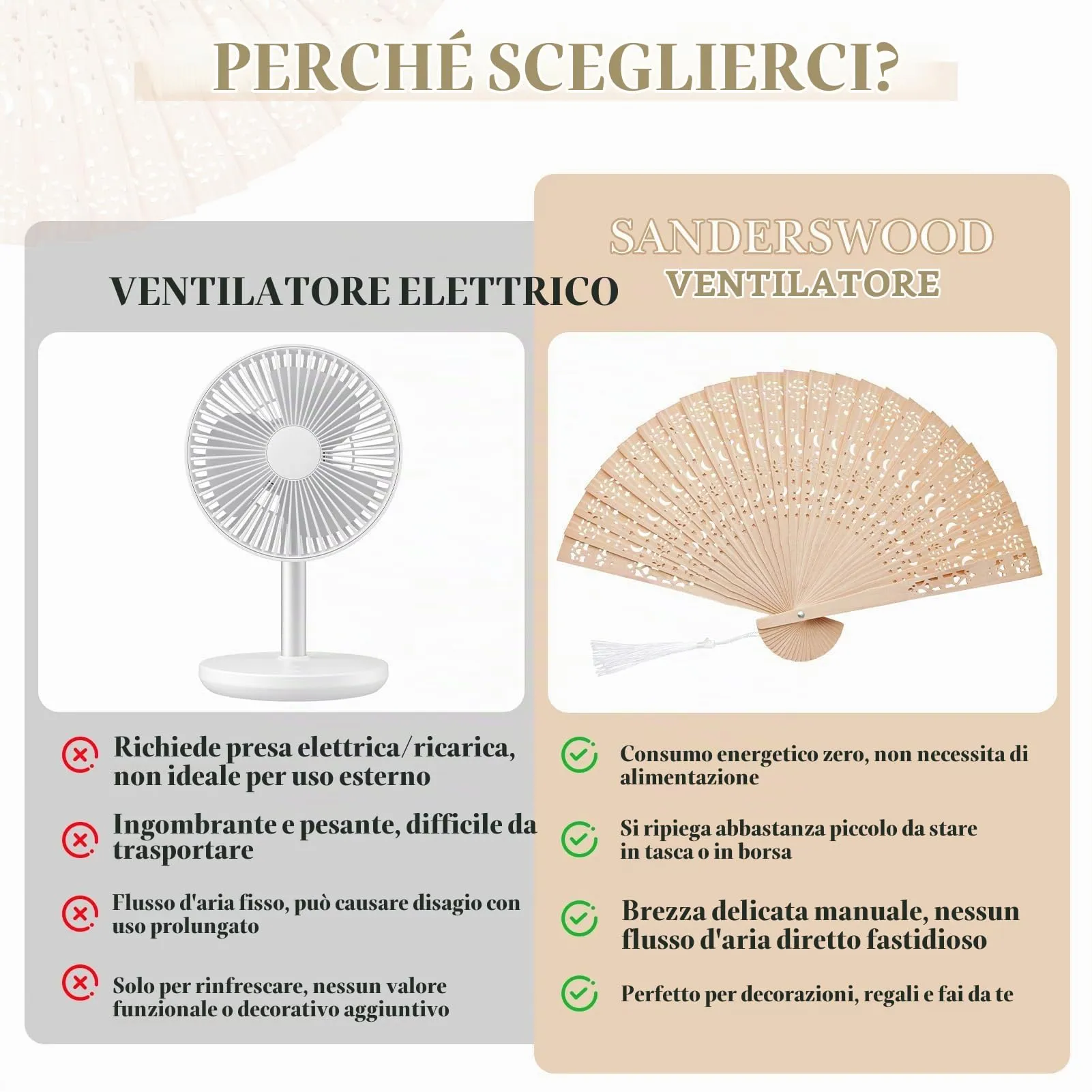 Ourdort Ventaglio in Legno e Bamboo Pieghevole, 2 Pezzi - immagine 7
