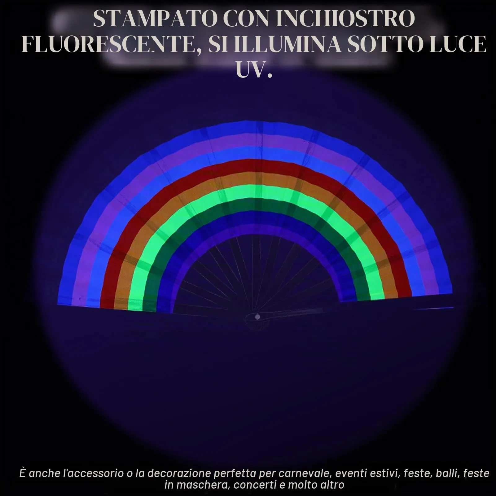 Ourdort Ventaglio a Mano Pieghevole Fosforescente Arcobaleno - immagine 4