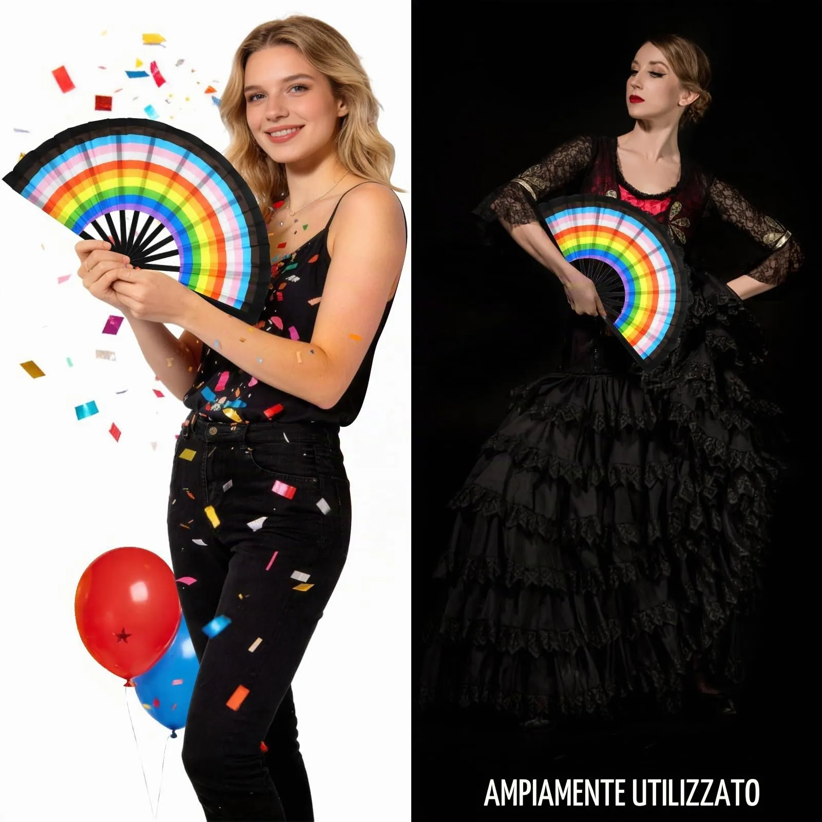 Ourdort Ventaglio a Mano Pieghevole Fosforescente Arcobaleno - immagine 7