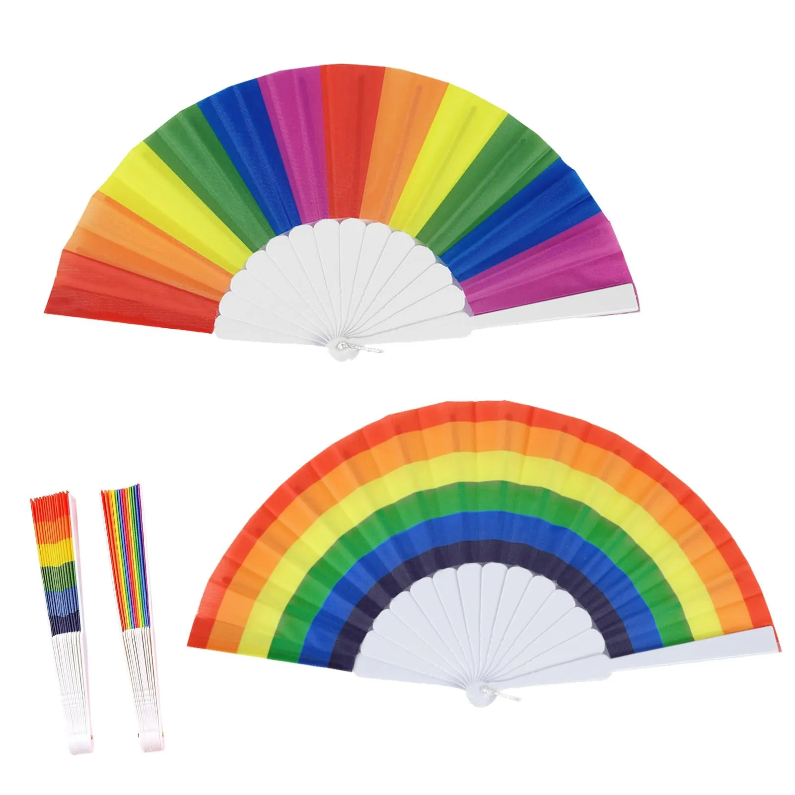 Ourdort Ventagli Arcobaleno, Ventaglio a Mano Pieghevole, 2 Pezzi - immagine 1