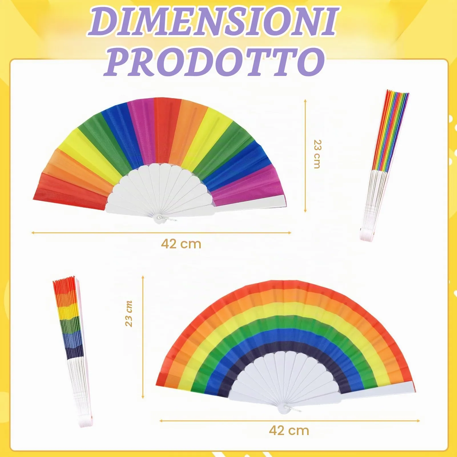 Ourdort Ventagli Arcobaleno, Ventaglio a Mano Pieghevole, 2 Pezzi - immagine 2
