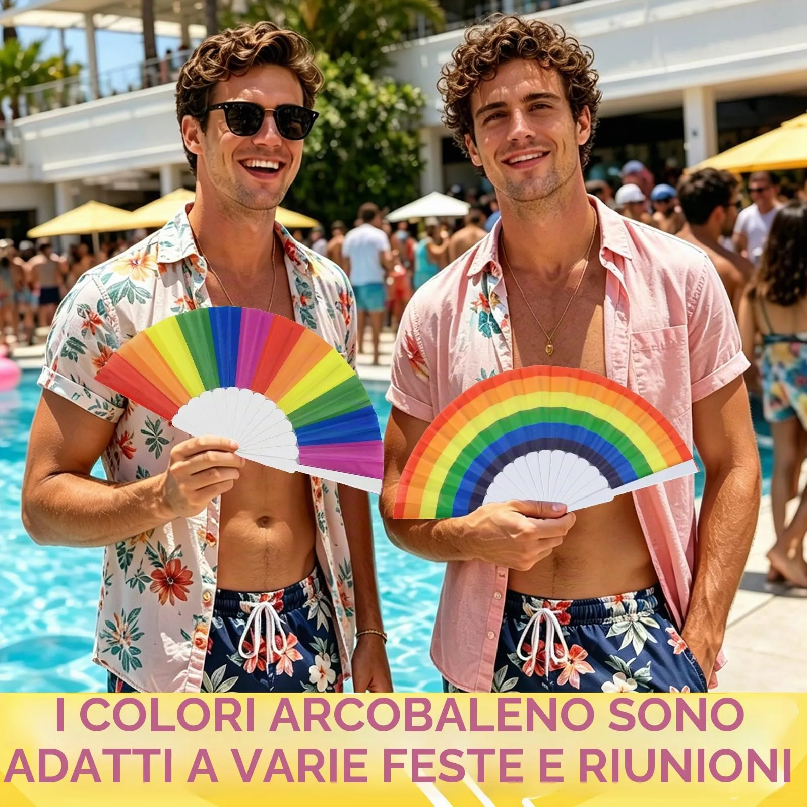 Ourdort Ventagli Arcobaleno, Ventaglio a Mano Pieghevole, 2 Pezzi - immagine 4