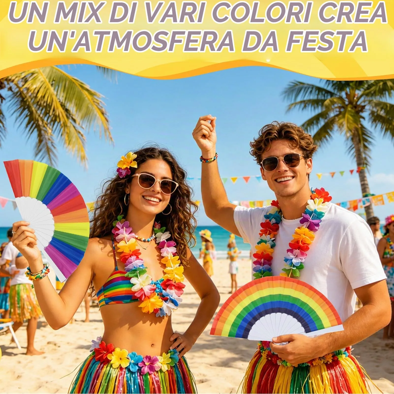 Ourdort Ventagli Arcobaleno, Ventaglio a Mano Pieghevole, 2 Pezzi - immagine 5
