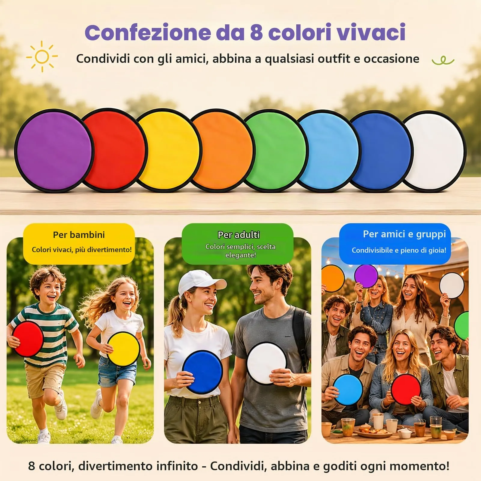 Ourdort Ventaglio Rotondo Pieghevole, Set da 8 Pezzi - immagine 6