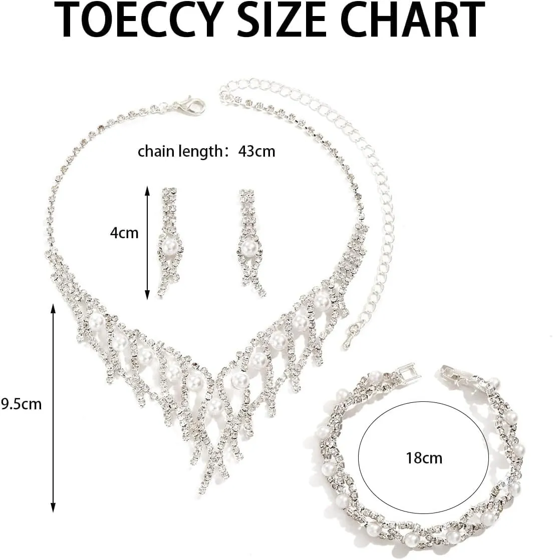 BWOOOWE Parure Gioielli Sposa Collana Tennis Bracciale Tennis e Orecchini Pendenti (Argento C) - immagine 2