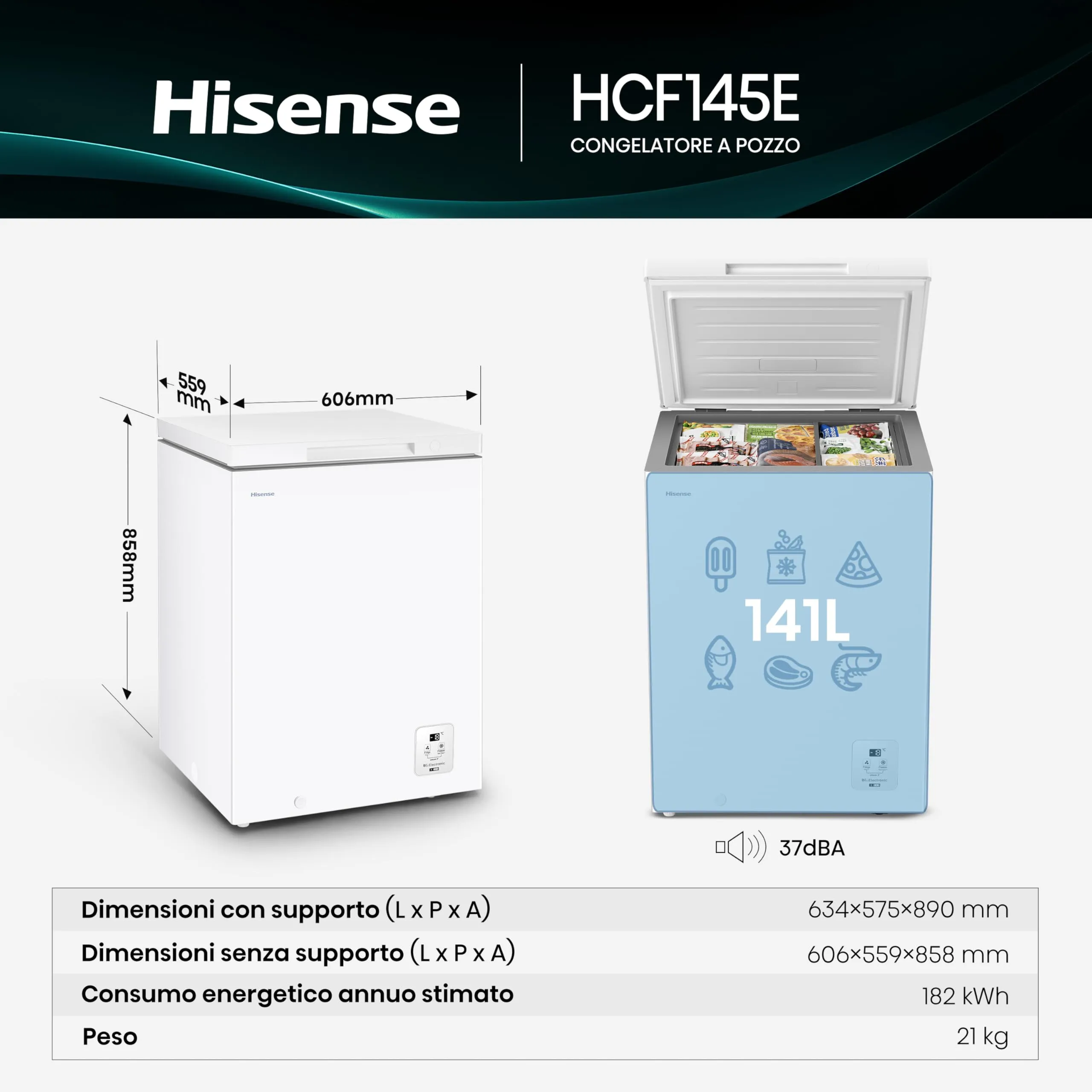 Hisense HCF145E Congelatore a Pozzo 141 Litri, Classe E, Bianco - immagine 2