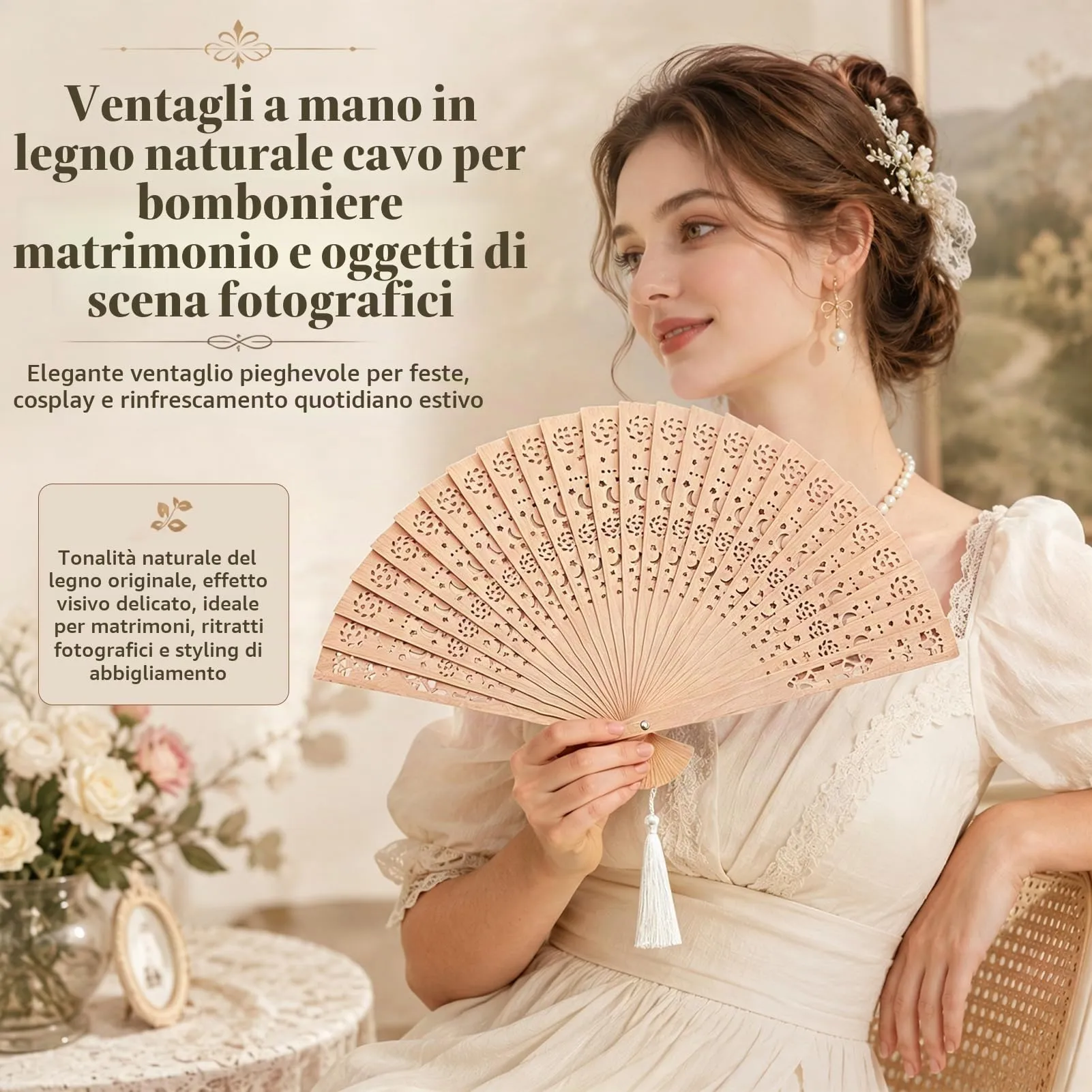 Ourdort Ventagli in Legno e Bambù Pieghevoli, Set da 3 Pezzi - immagine 3