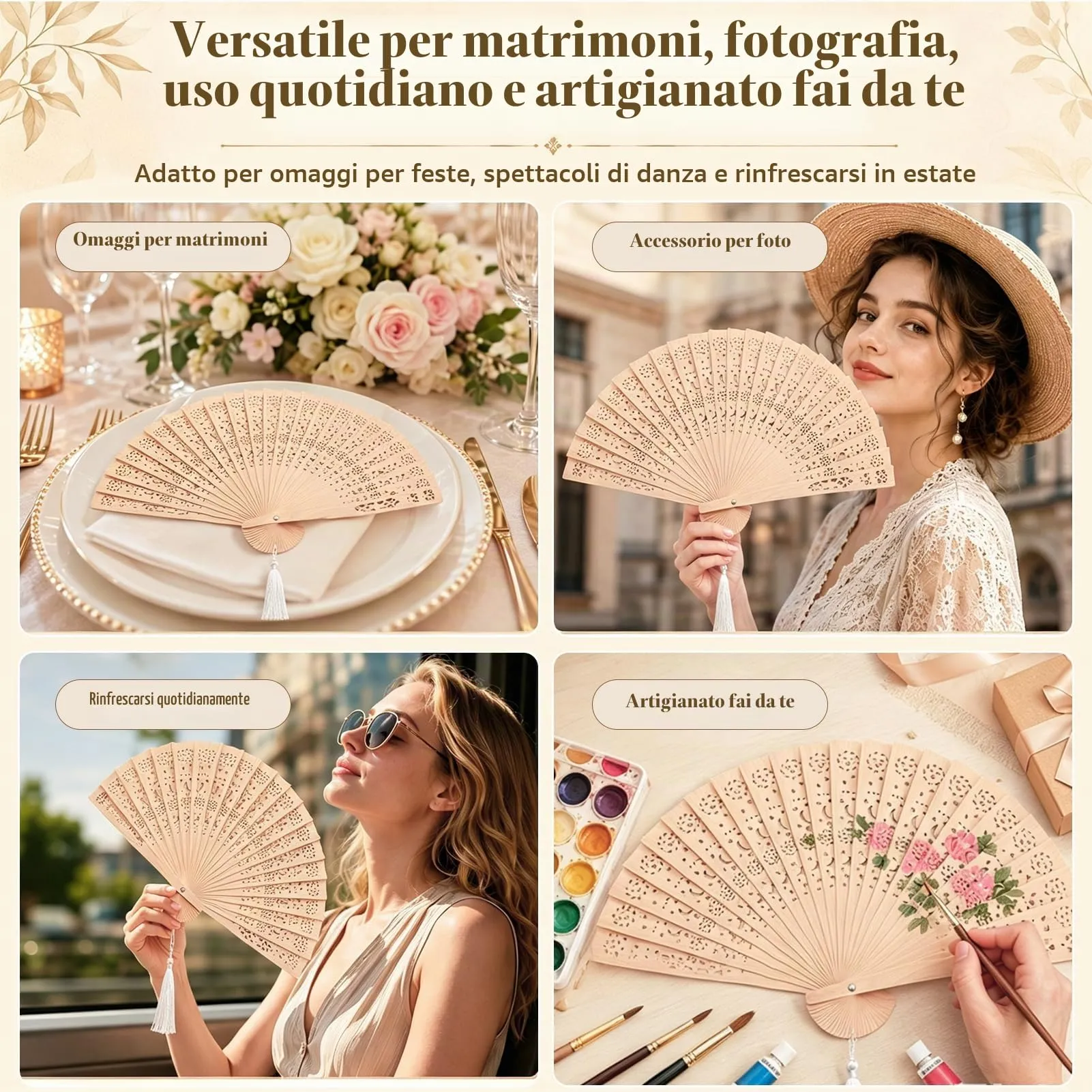 Ourdort Ventagli in Legno e Bambù Pieghevoli, Set da 3 Pezzi - immagine 7