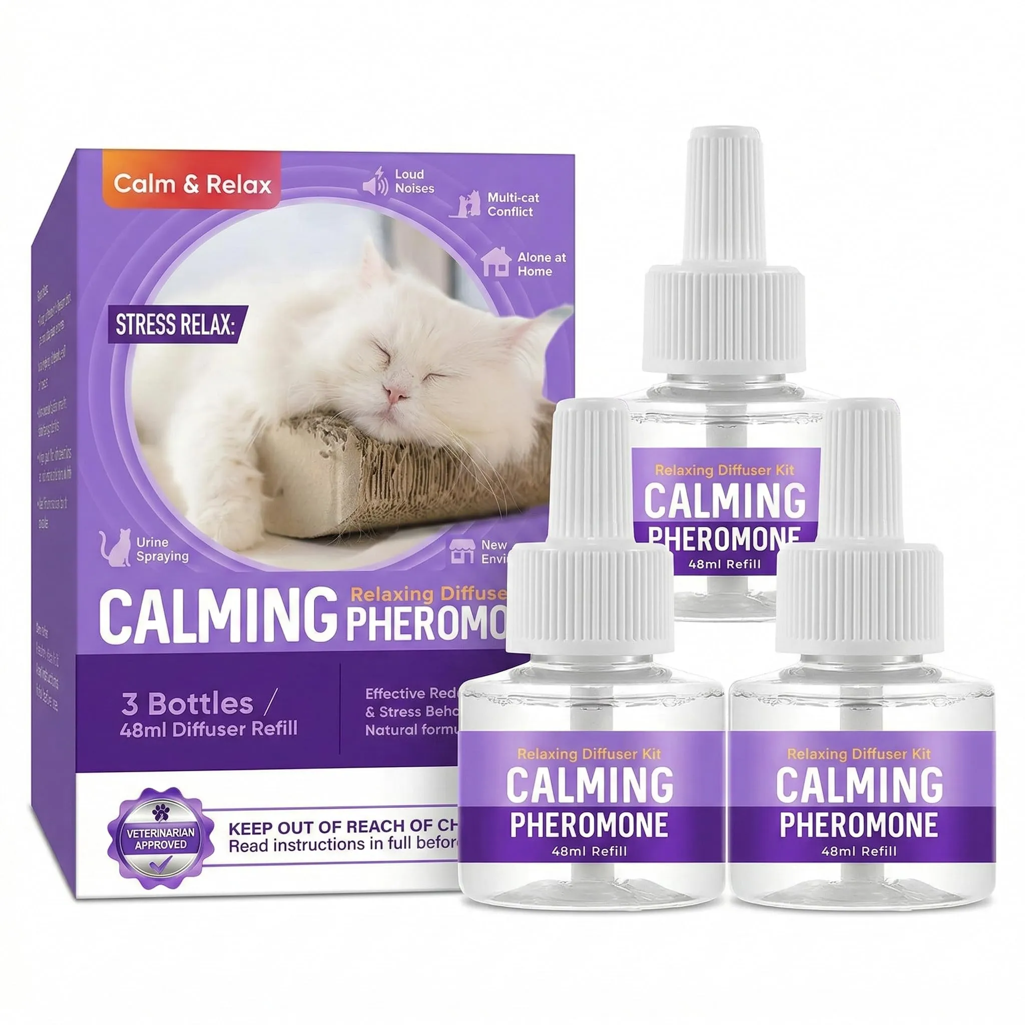 ELEMPURE Ricarica Diffusore di Feromoni Calmanti per Animali Domestici, 3 x 48 ml - immagine 1