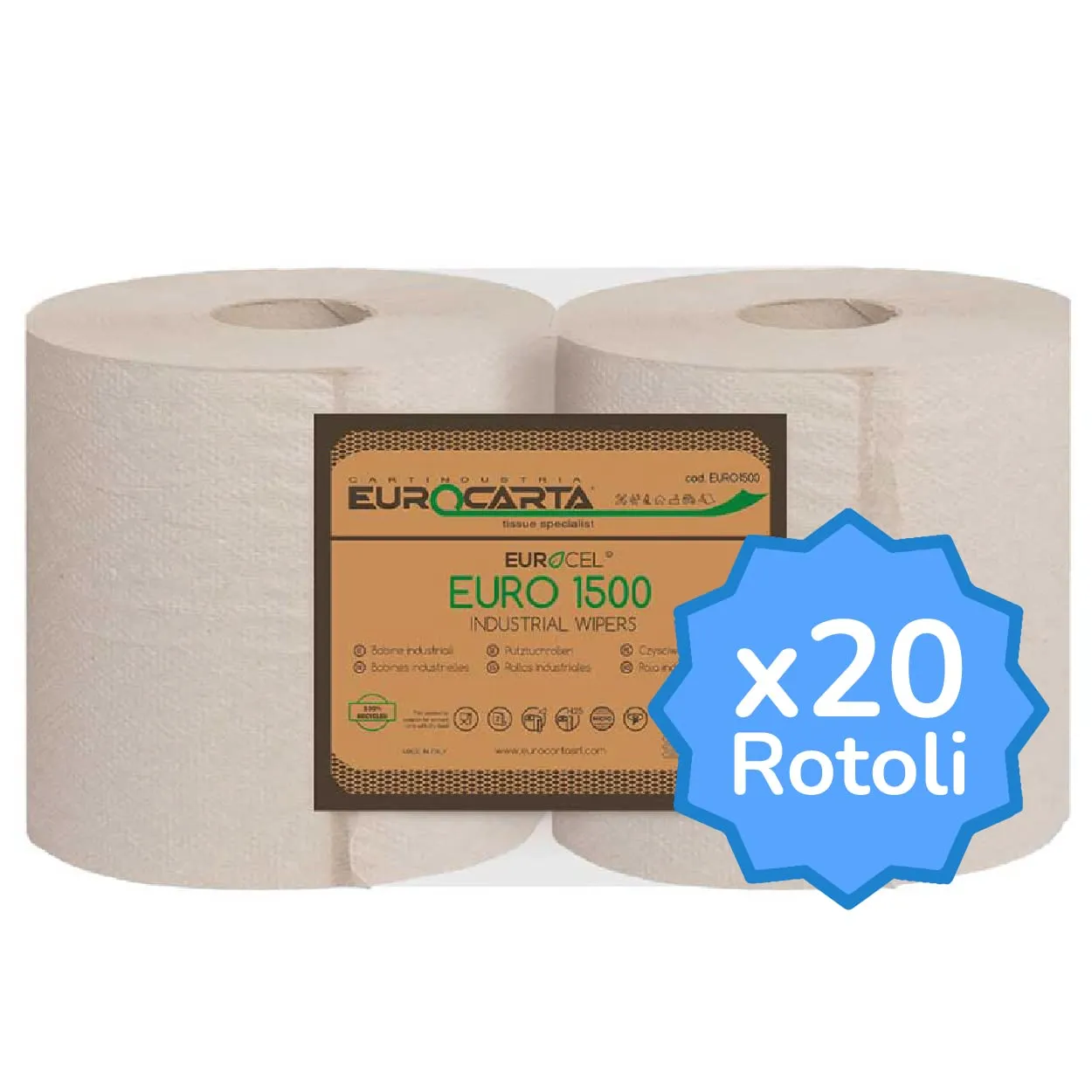 IMBALLAGGI 2000 Rotoloni Asciugatutto Carta Cucina 100% Riciclata, 20 Rotoli, 16000 Strappi - immagine 1