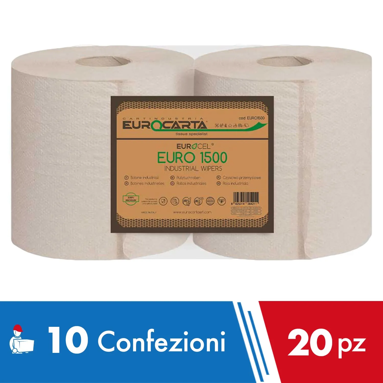 IMBALLAGGI 2000 Rotoloni Asciugatutto Carta Cucina 100% Riciclata, 20 Rotoli, 16000 Strappi - immagine 2