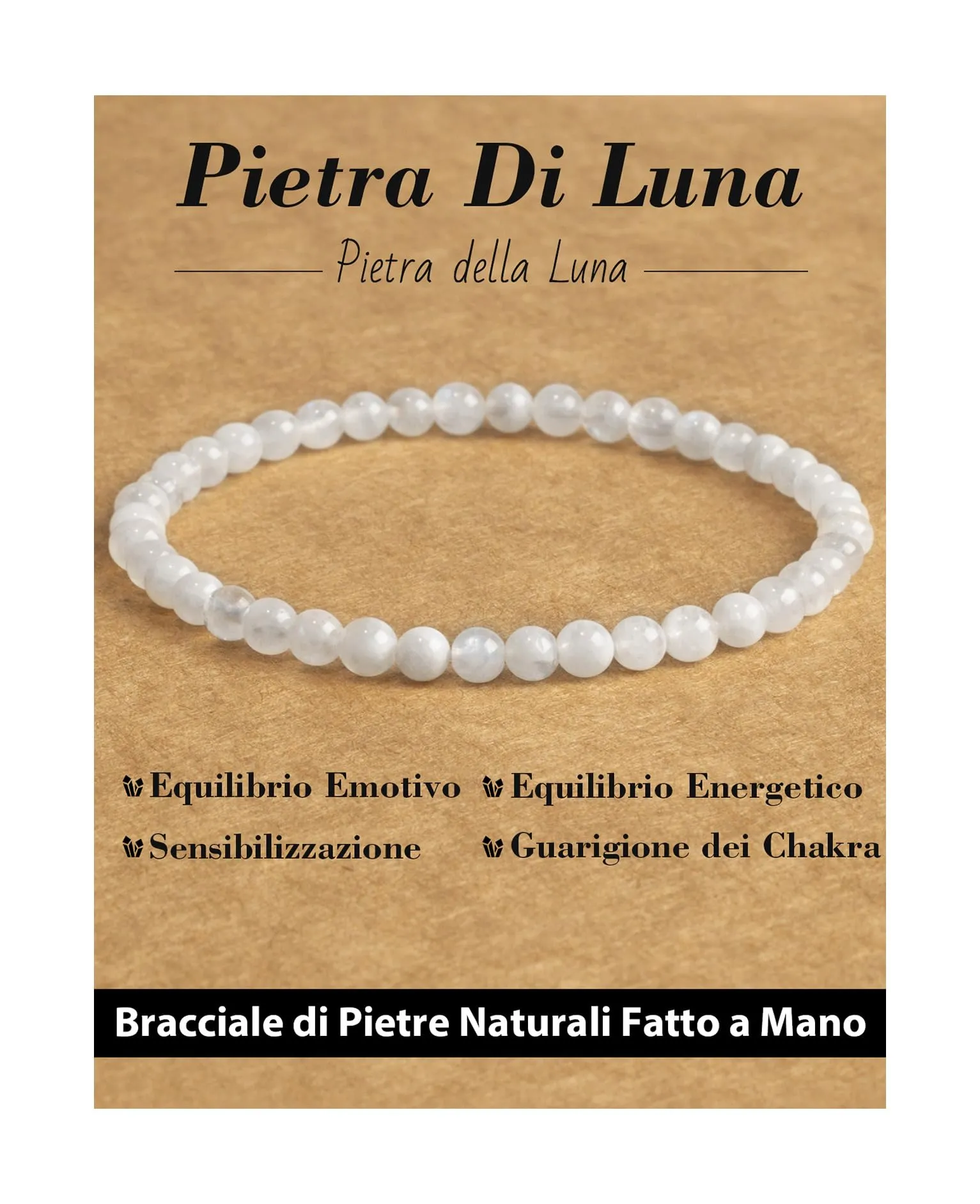 Landorilo Bracciale in Pietra di Luna 4 mm, 18-19 cm - immagine 1