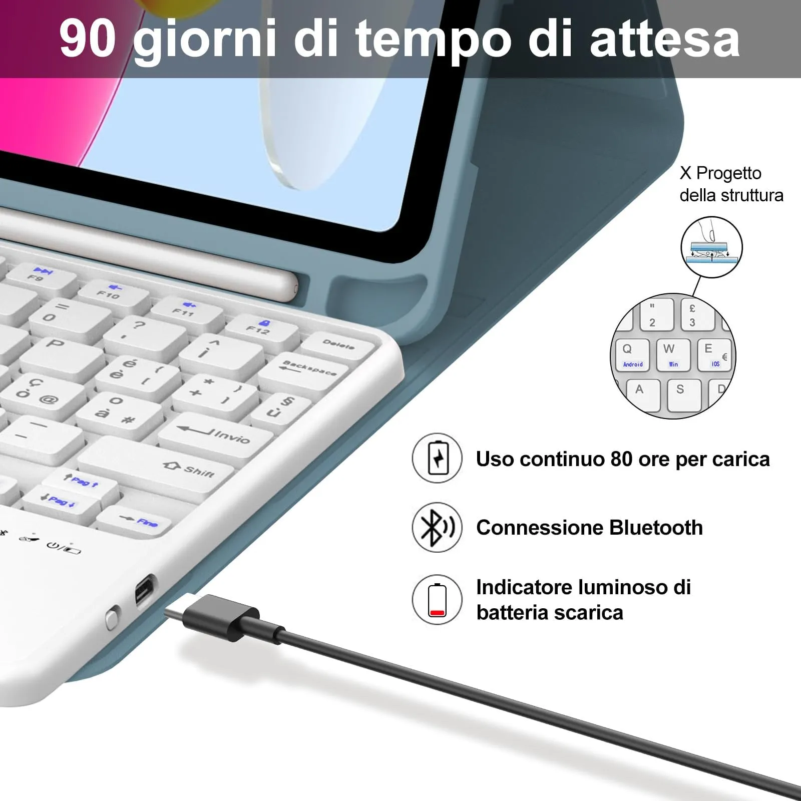 Tastiera per iPad A16 11 Generazione 11" 2025/10 Generazione 2022 10.9" - immagine 4