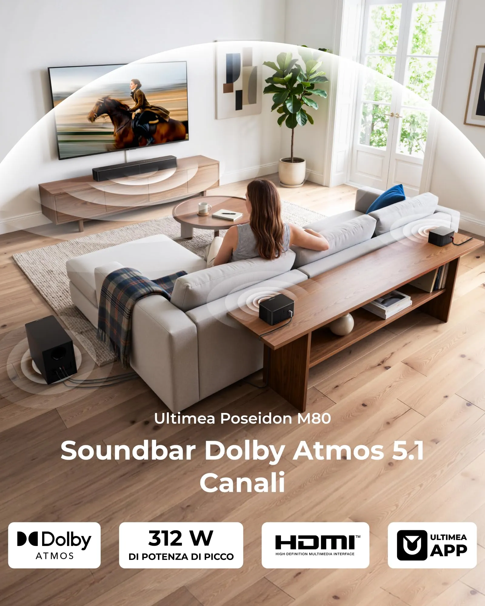 ULTIMEA Poseidon M80 Soundbar 5.1 con Dolby Atmos e Subwoofer Wireless - immagine 2