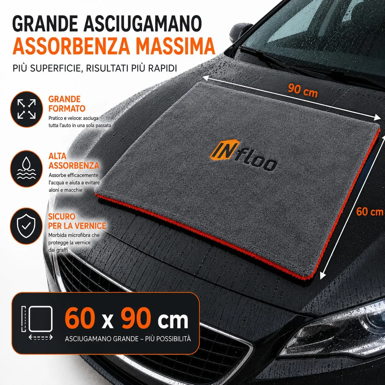 INfloo Set Detailing Auto, Asciugamano Microfibra 60×90 cm 1200 GSM e Nano Protezione Vernice 500 ml Quick Detailer Spray - immagine 6